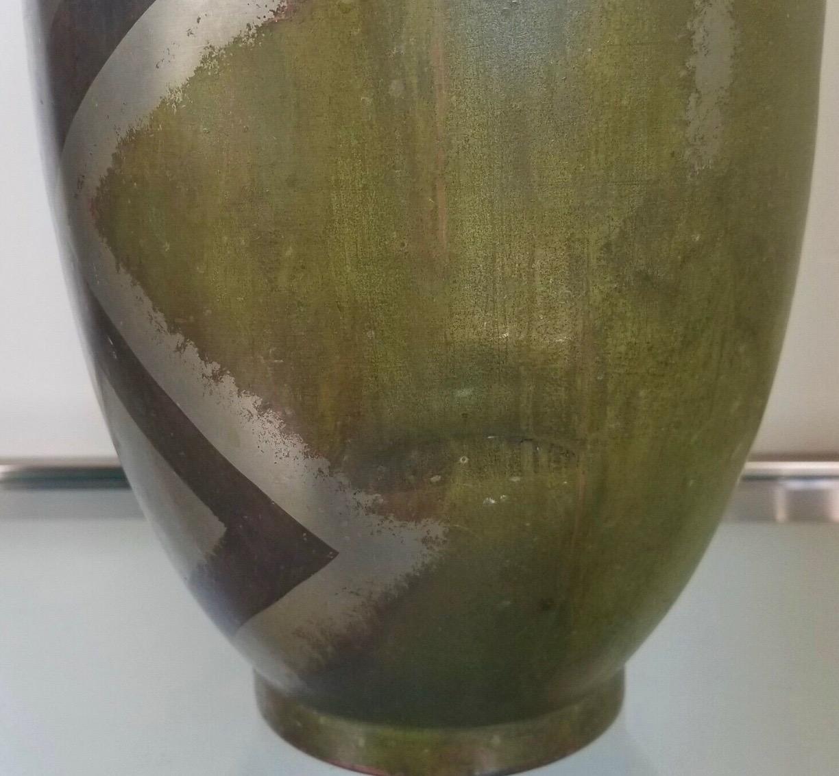 Metal Dinanderie Art Deco Pair of Vases Series Evolution by Paul Mergier For Sale