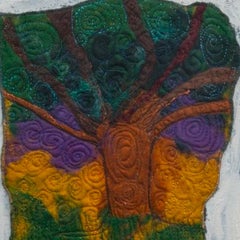 Albero in feltro fatto a mano e firmato, con cuciture a trapunta, artista afro-americano