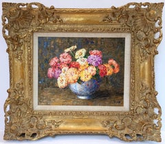 "Zinnias in a Blue Vase"