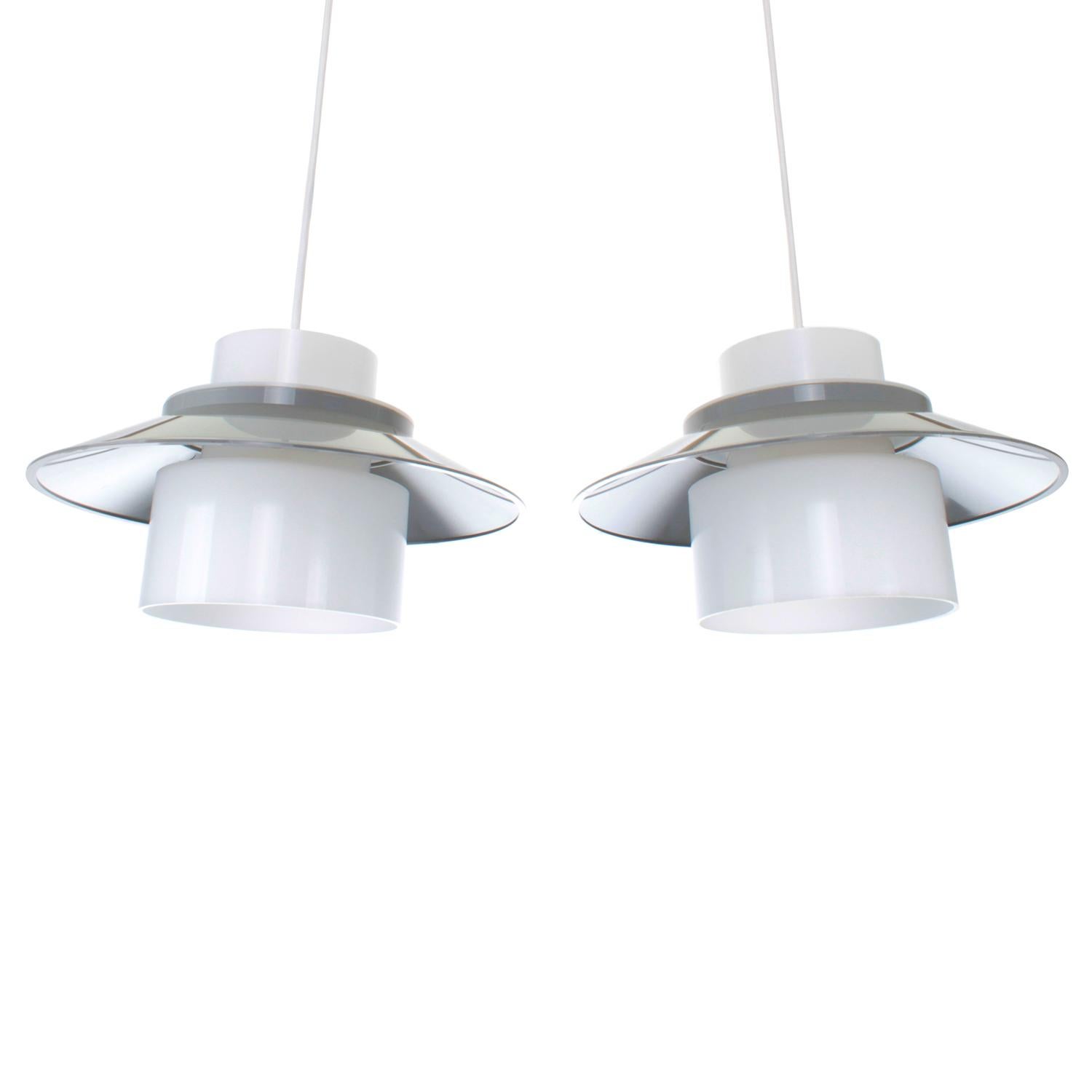 Danish Dinette Pair of Gray and White Ceiling Lamps by Bent Karlby in 1970 for Lyfa
