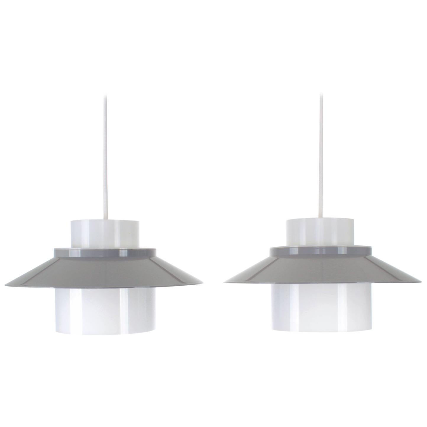 Dinette Pair of Gray and White Ceiling Lamps by Bent Karlby in 1970 for Lyfa