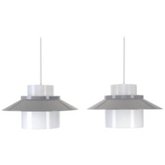 Vintage Dinette Pair of Gray and White Ceiling Lamps by Bent Karlby in 1970 for Lyfa