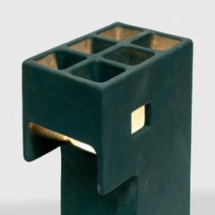 Ding Dong Table Lamp by Luft Tanaka, ceramic, dark green, brutalist, geometric