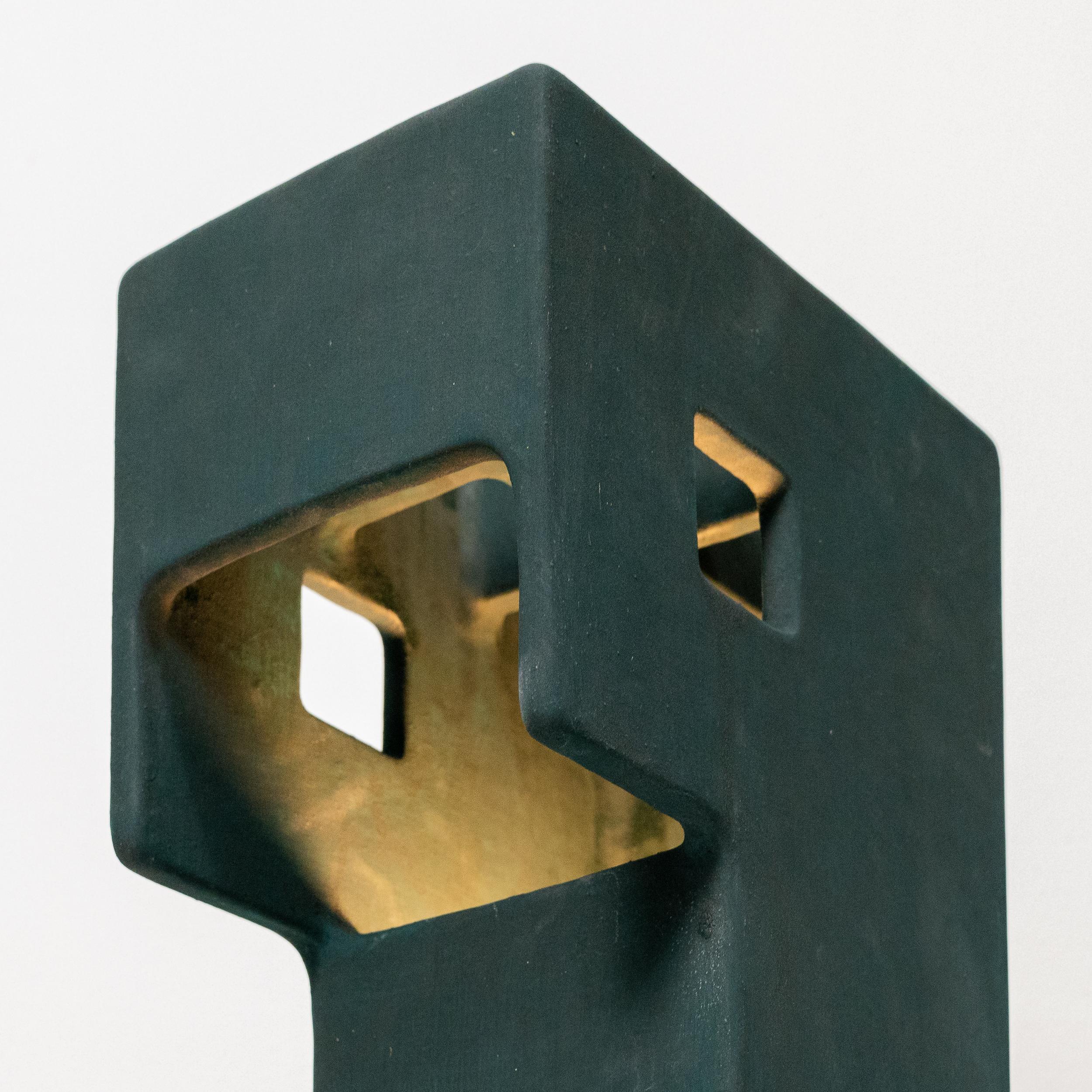 Modern Ding Dong Table Lamp by Luft Tanaka, ceramic, dark green, brutalist, geometric For Sale