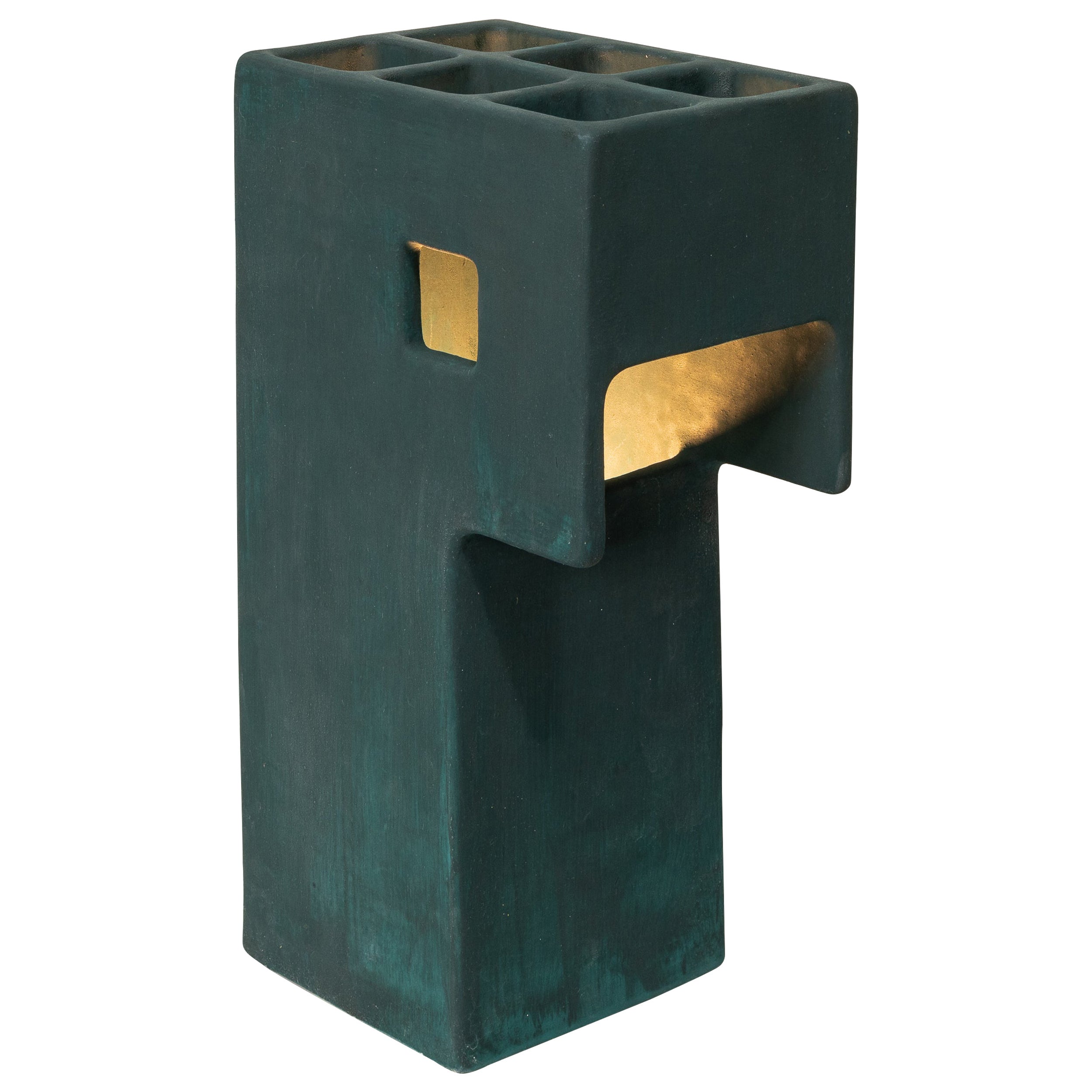 Lámpara de mesa Ding Dong de Luft Tanaka, cerámica, verde oscuro, brutalista, geométrica en venta