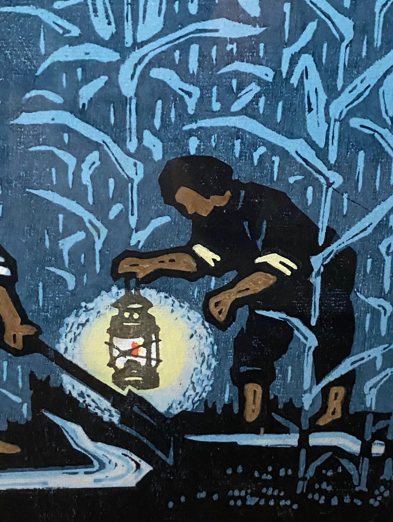 Ding Jitang Ji Tang Signed Large Framed Huxian School Chinese Woodblck Print For Sale 5