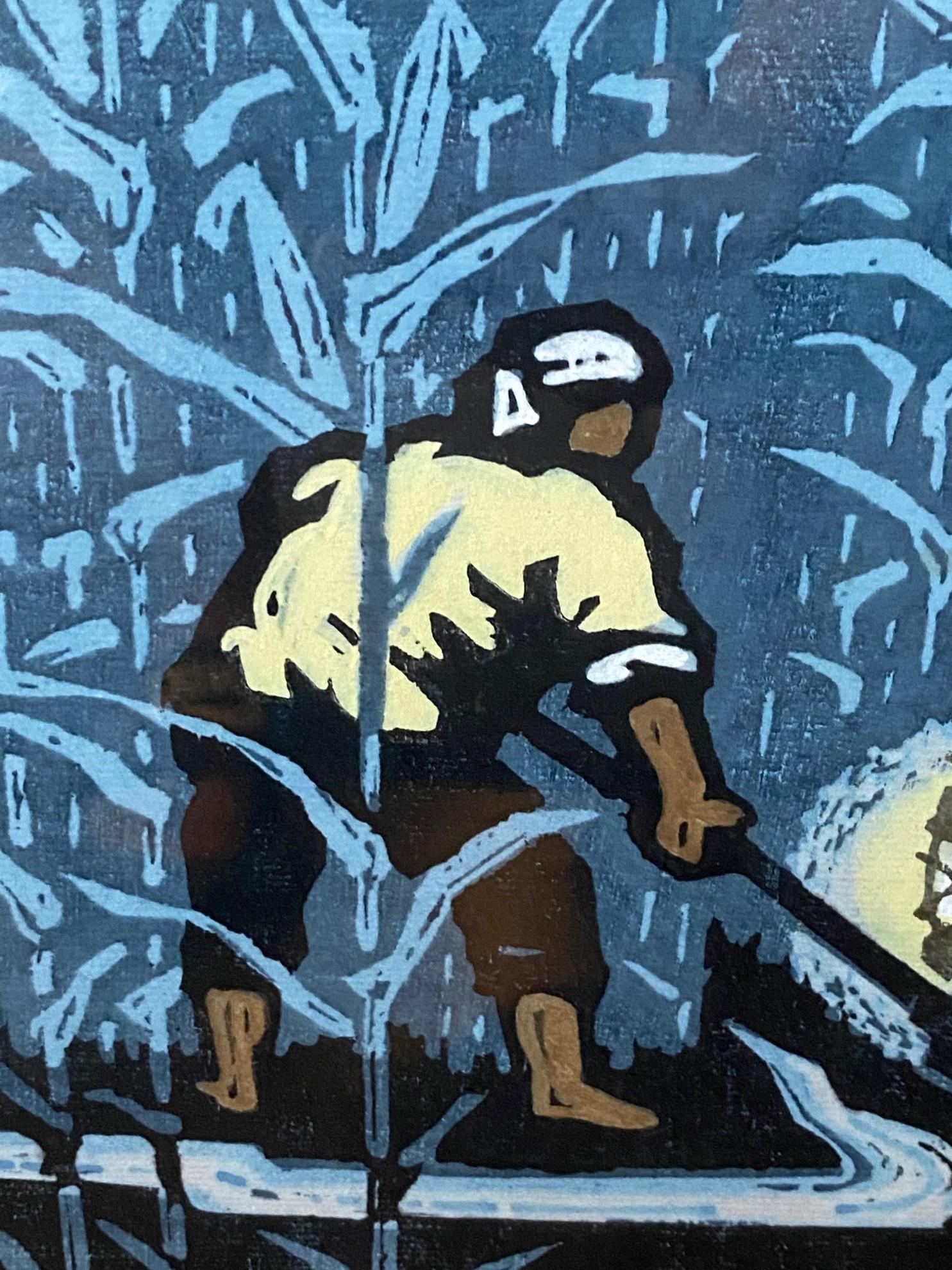 Ding Jitang Ji Tang Signed Large Framed Huxian School Chinese Woodblck Print For Sale 6