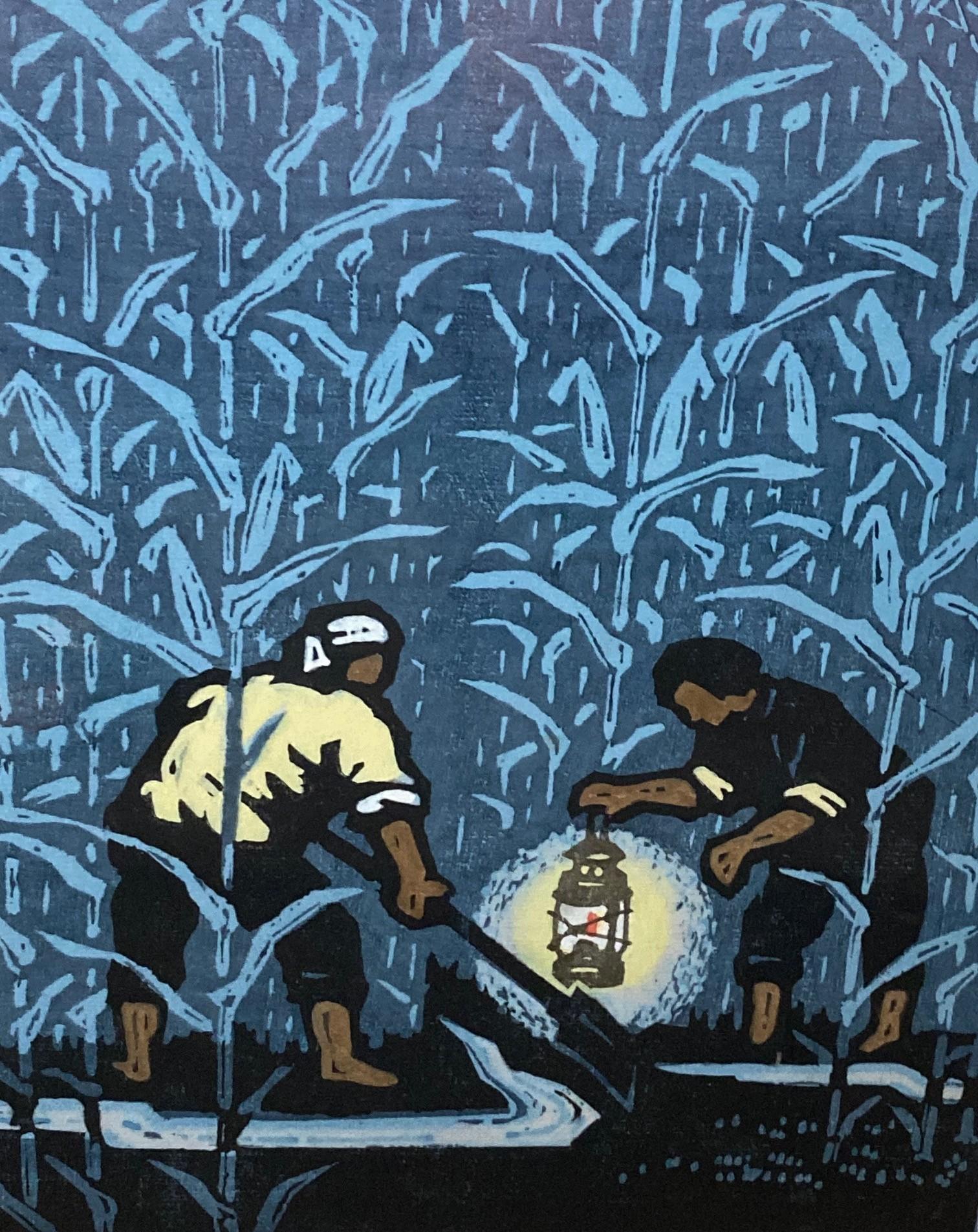 Ding Jitang Ji Tang Signed Large Framed Huxian School Chinese Woodblck Print For Sale 7