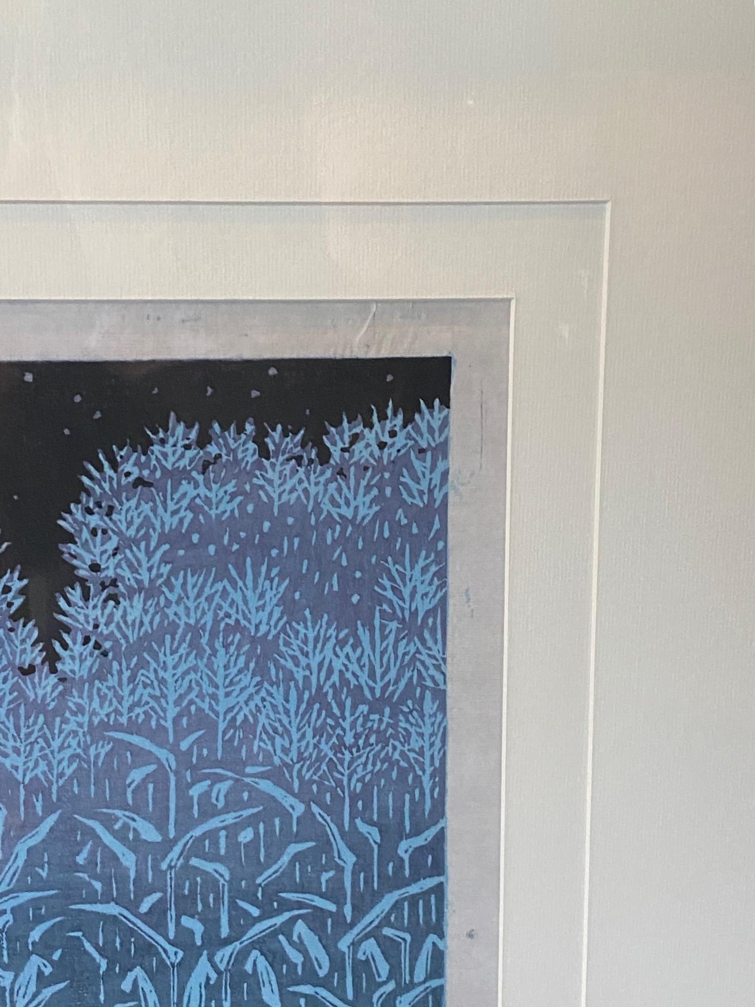 Ding Jitang Ji Tang Signed Large Framed Huxian School Chinese Woodblck Print In Good Condition For Sale In Studio City, CA