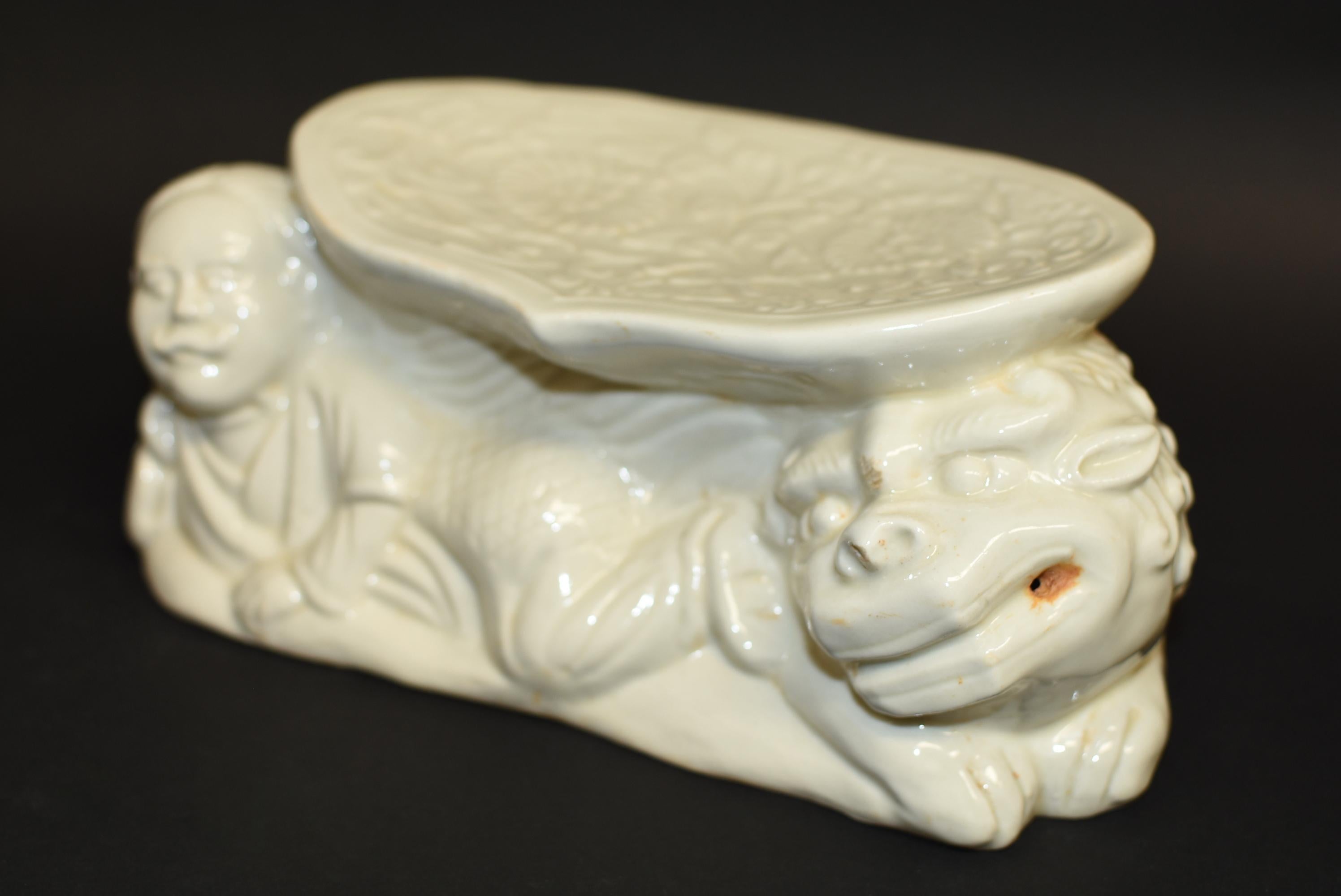 Ding Kiln Ceramic Pillow Song Style Man and Foo Dog For Sale 12