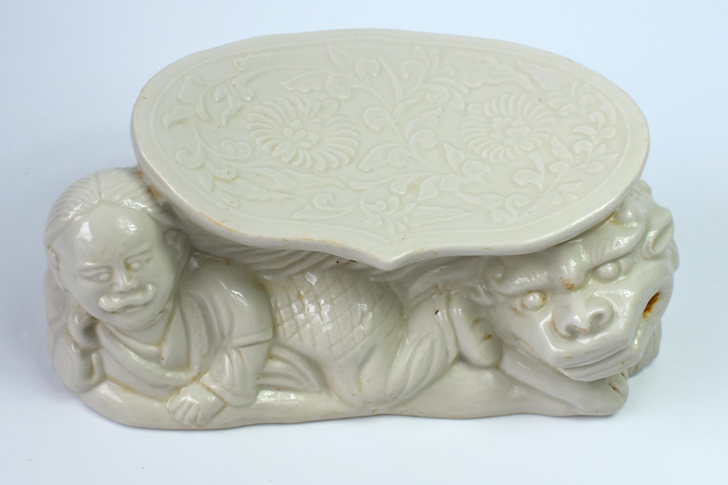 Ding Kiln Ceramic Pillow Song Style Man and Foo Dog For Sale 5