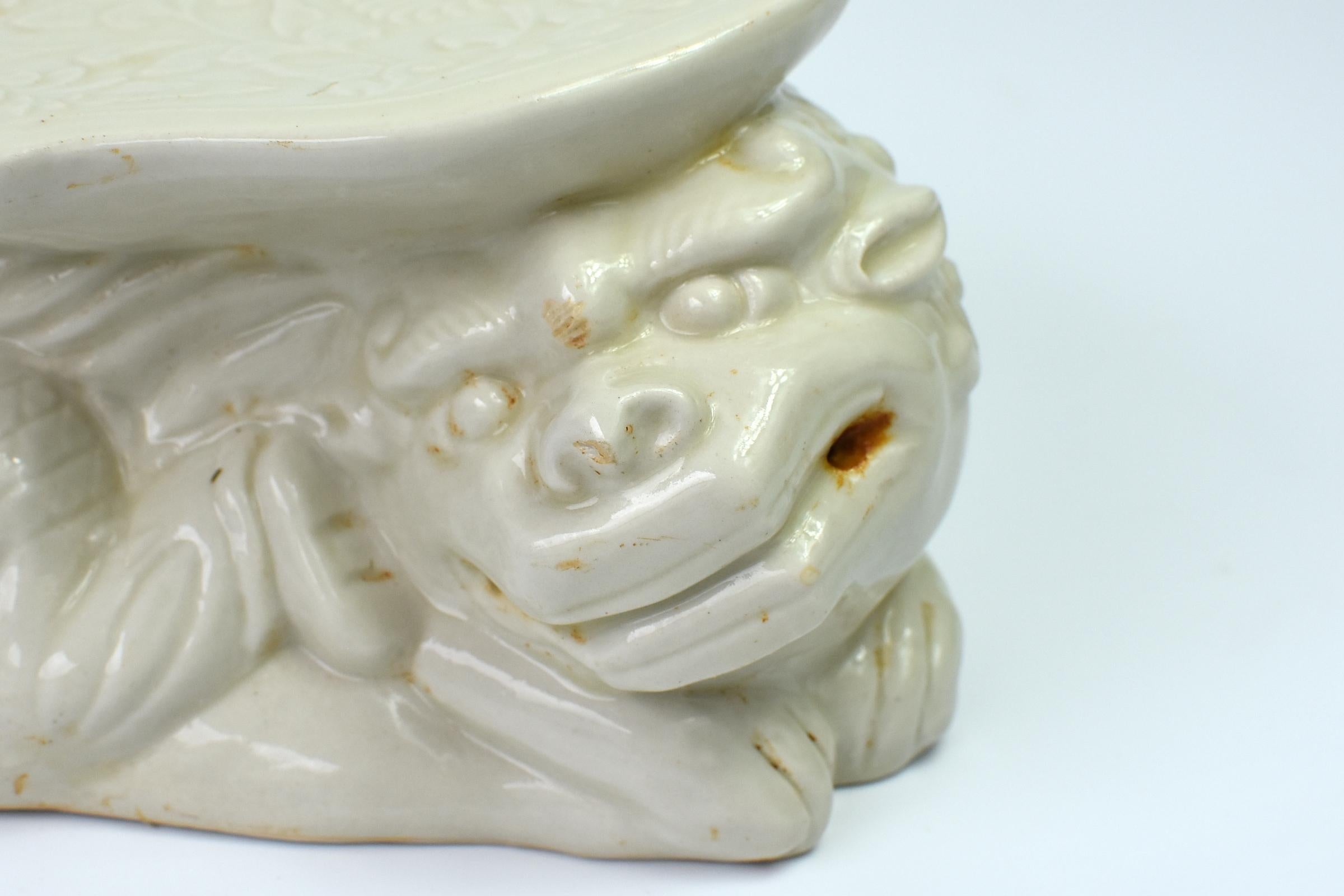 Ding Kiln Ceramic Pillow Song Style Man and Foo Dog In Good Condition For Sale In Somis, CA