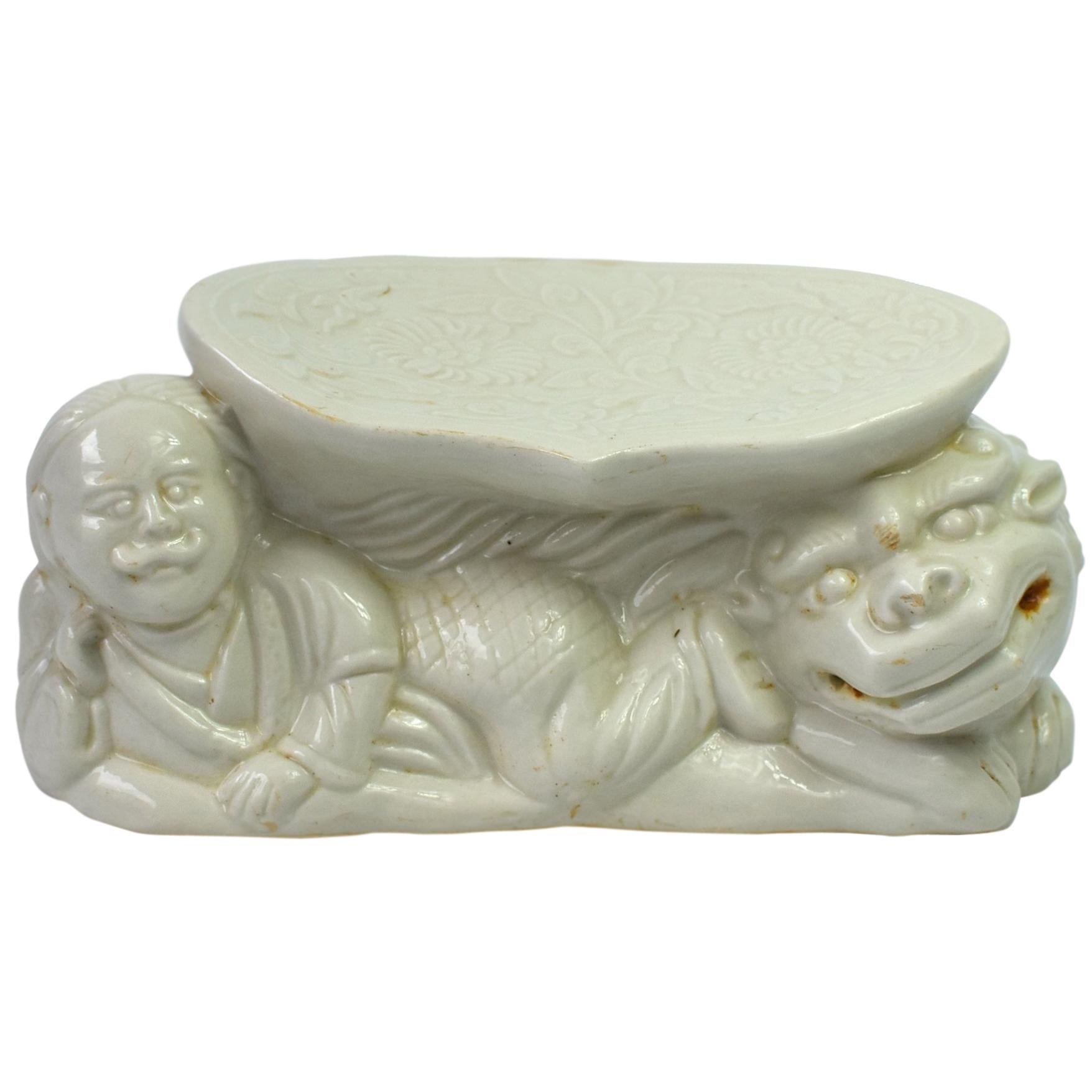 Ding Kiln Ceramic Pillow Song Style Man and Foo Dog For Sale