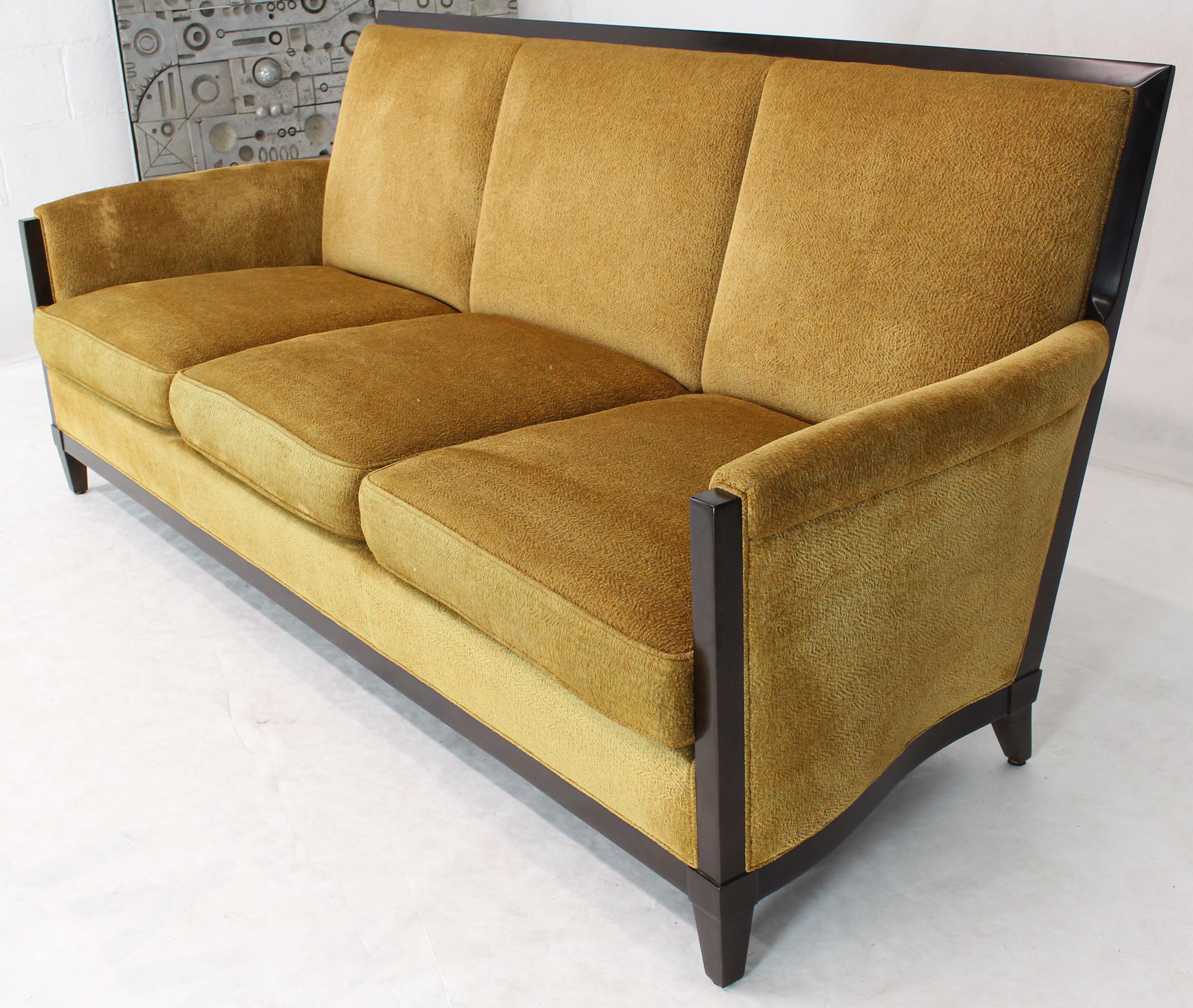 Mid-Century Modern Dinghy Modern Luxury Sofa Chenille Upholstery Dark Chocolate Frame Finish For Sale