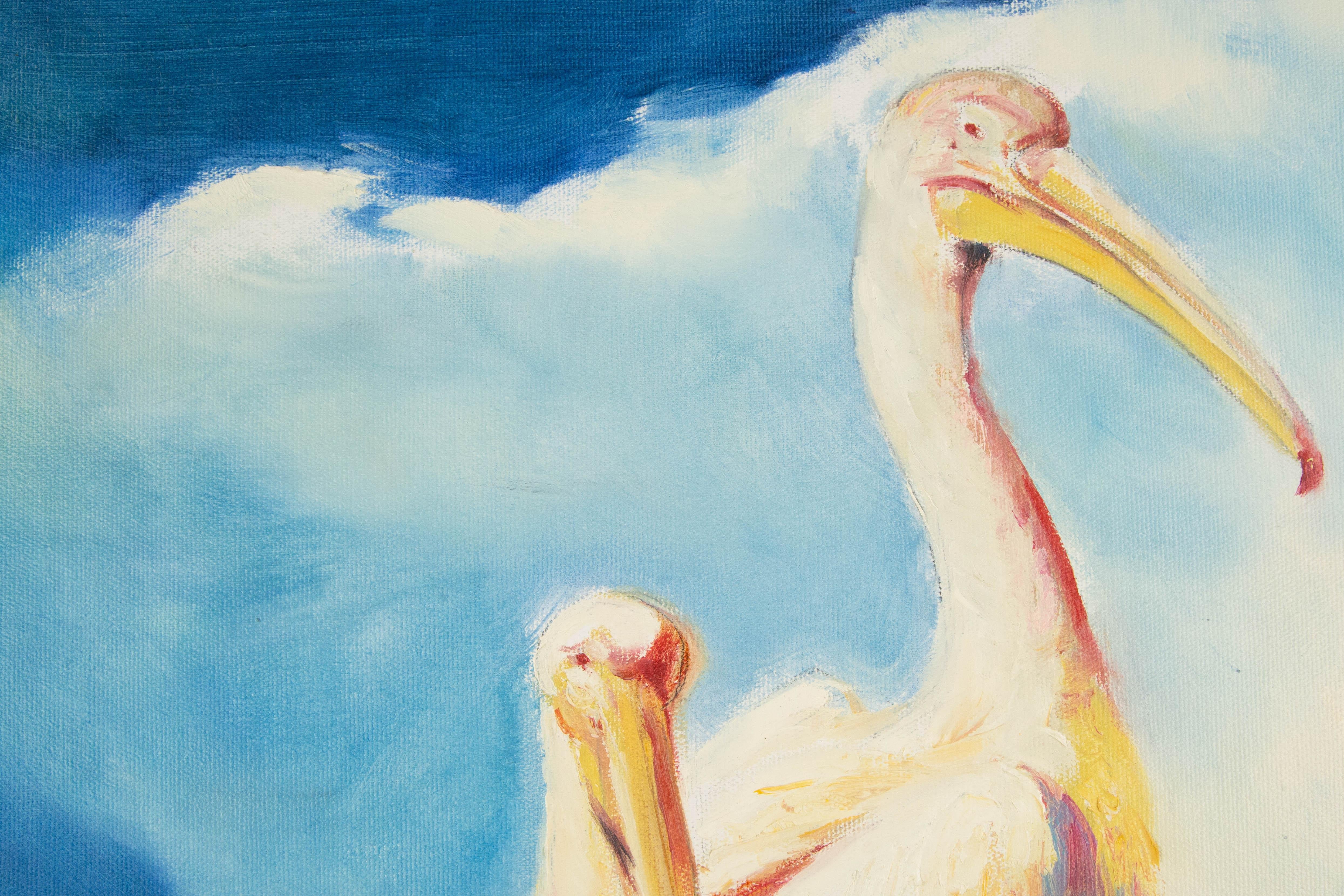 Dingyan E Tier Original Ölgemälde auf Leinwand „American White Pelican“ im Angebot 1