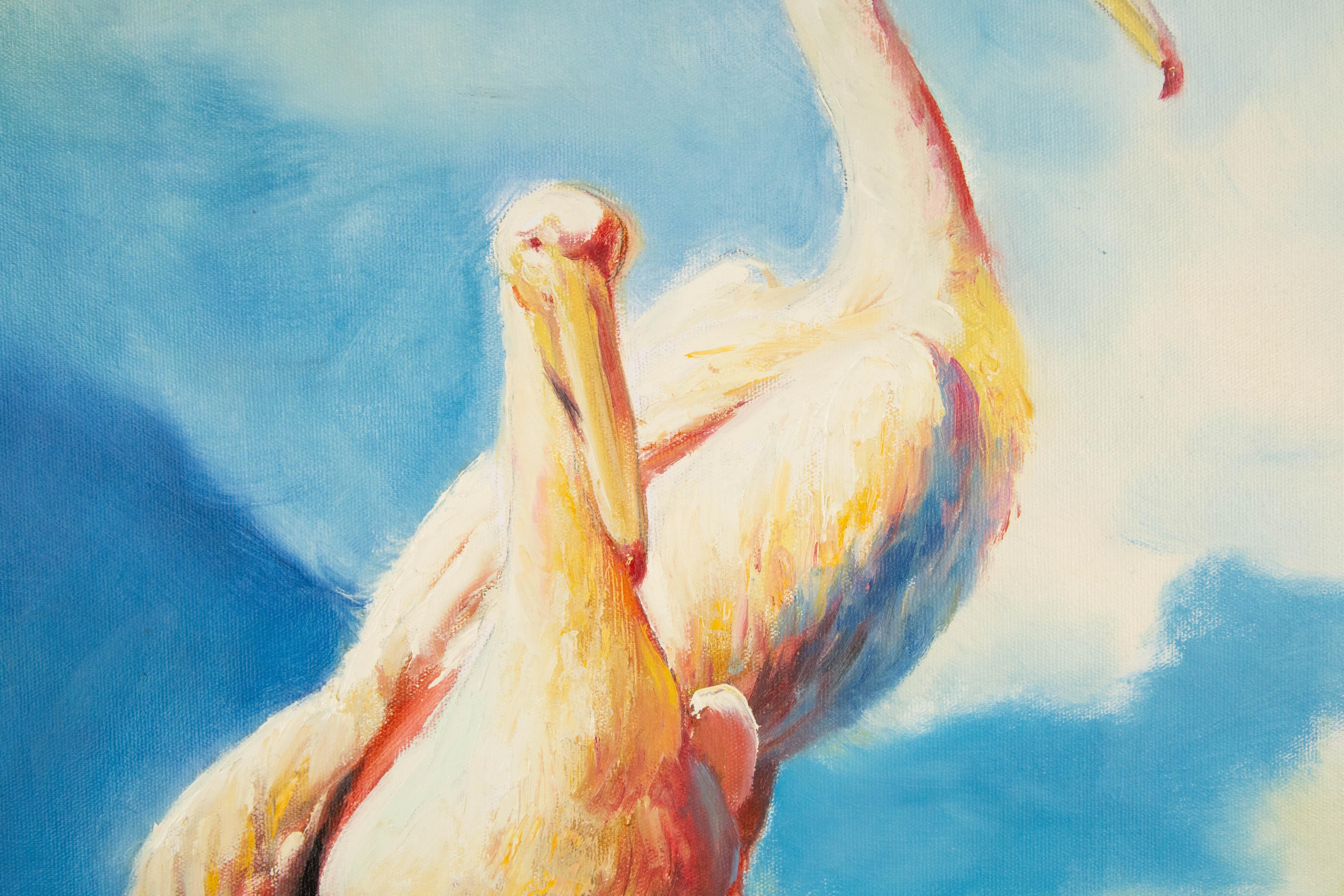 Dingyan E Tier Original Ölgemälde auf Leinwand „American White Pelican“ im Angebot 2