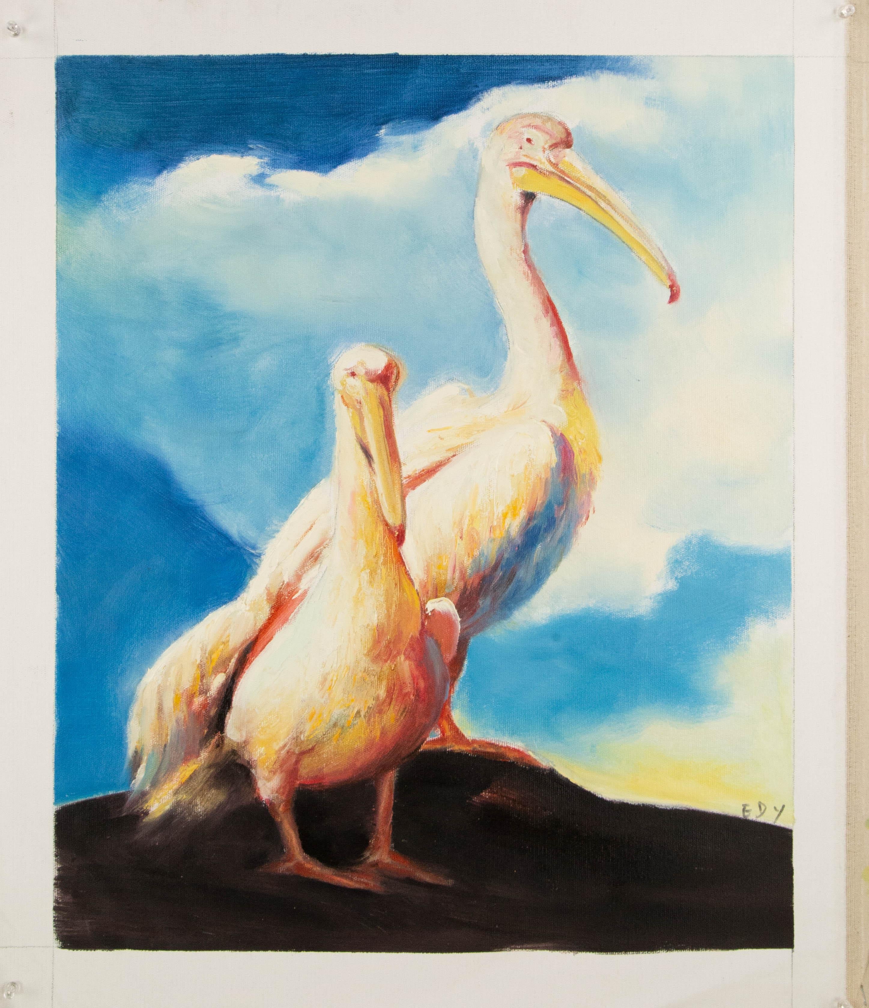 Dingyan E Tier Original Ölgemälde auf Leinwand „American White Pelican“ im Angebot 7