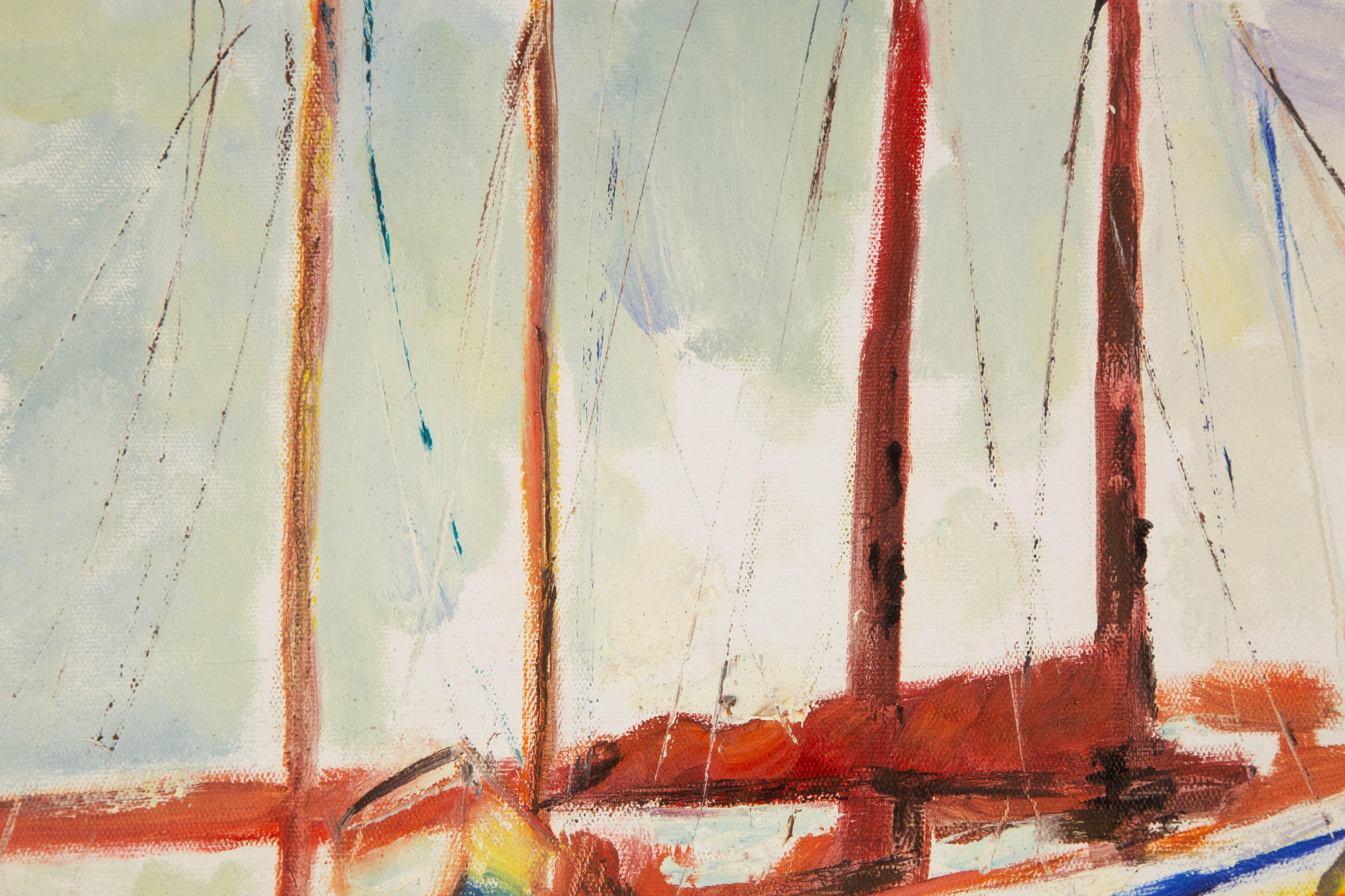 Dingyan E Aquarell Original Ölgemälde auf Leinwand „Mooring Series I“ im Angebot 1