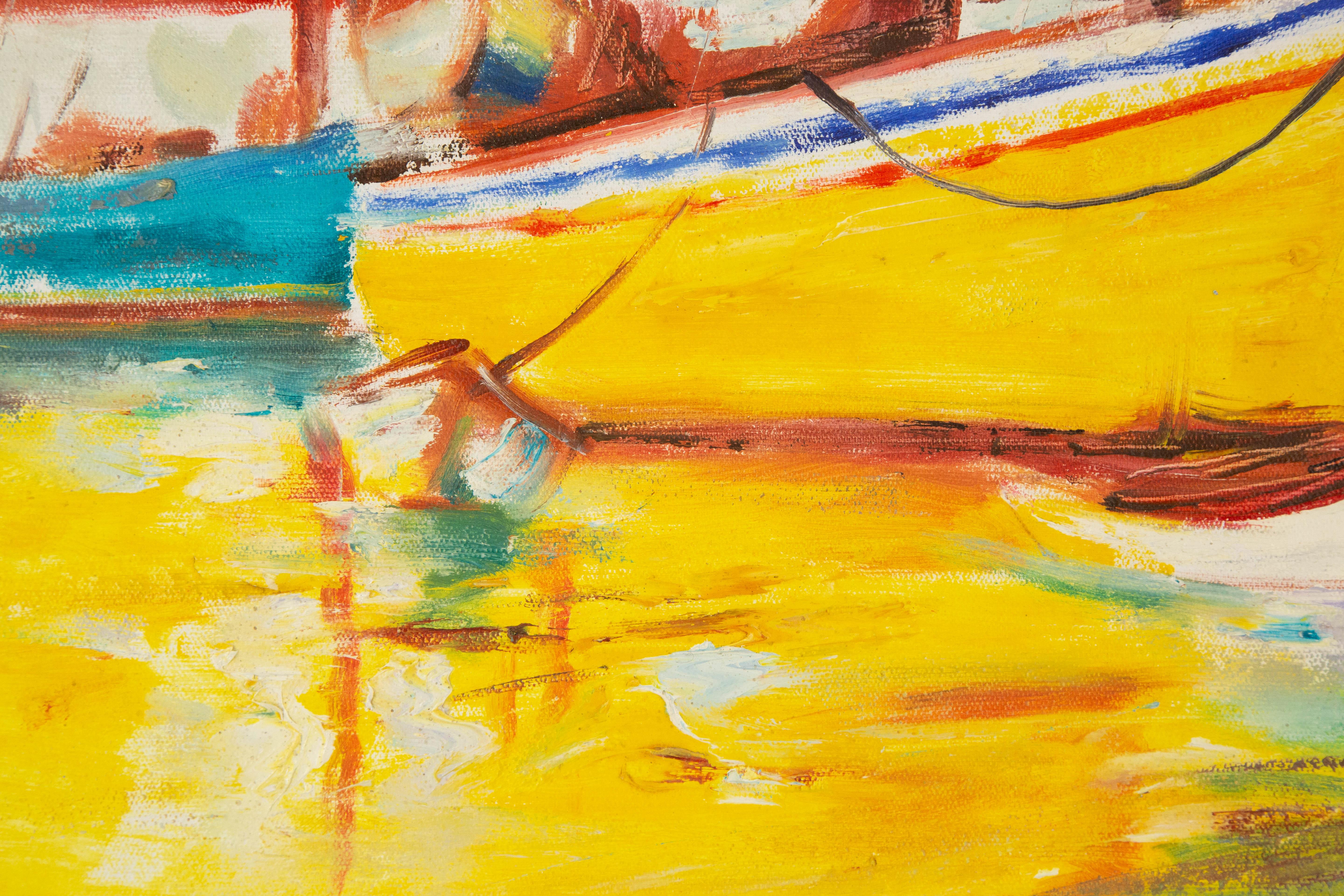 Dingyan E Aquarell Original Ölgemälde auf Leinwand „Mooring Series I“ im Angebot 2