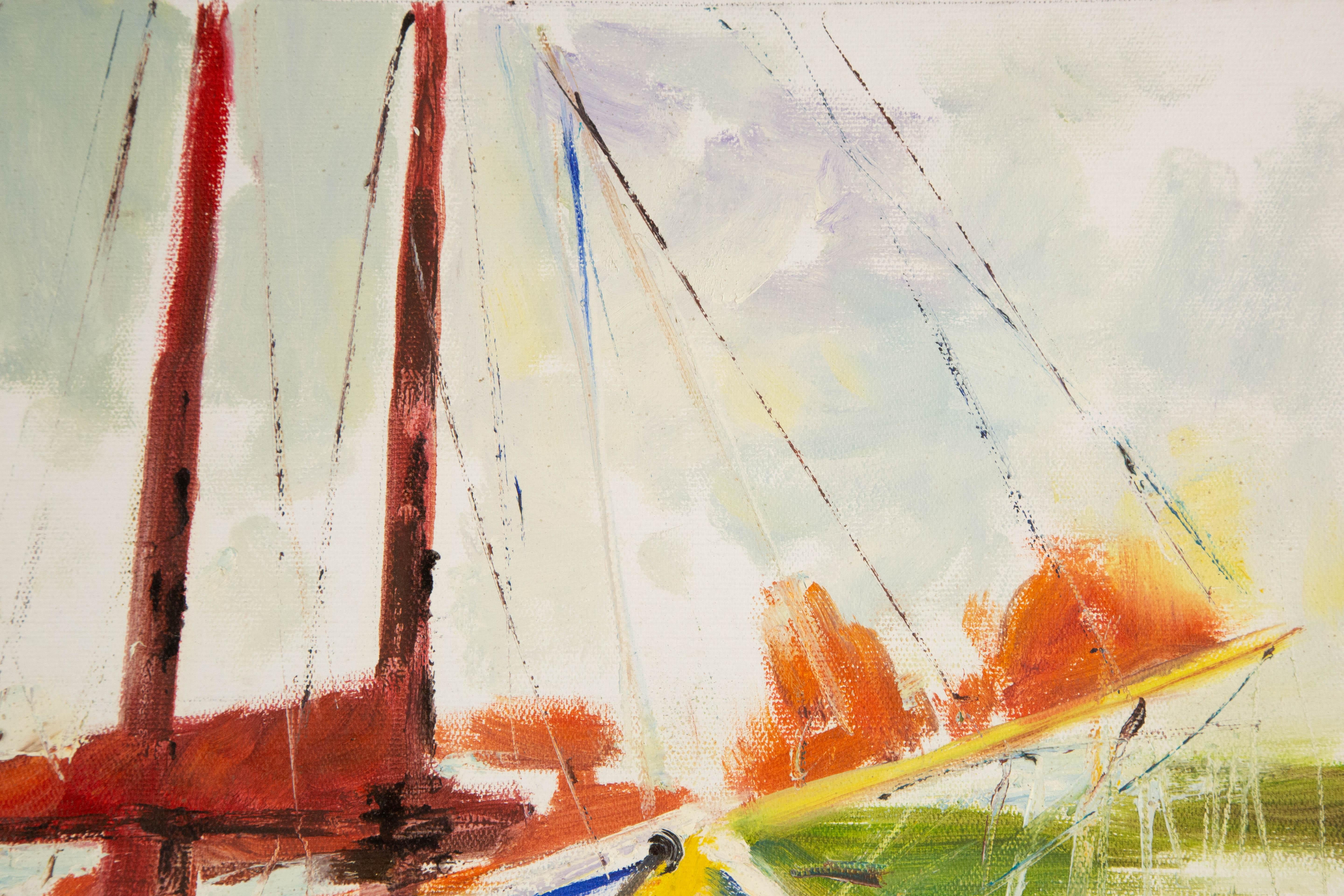 Dingyan E Aquarell Original Ölgemälde auf Leinwand „Mooring Series I“ im Angebot 3