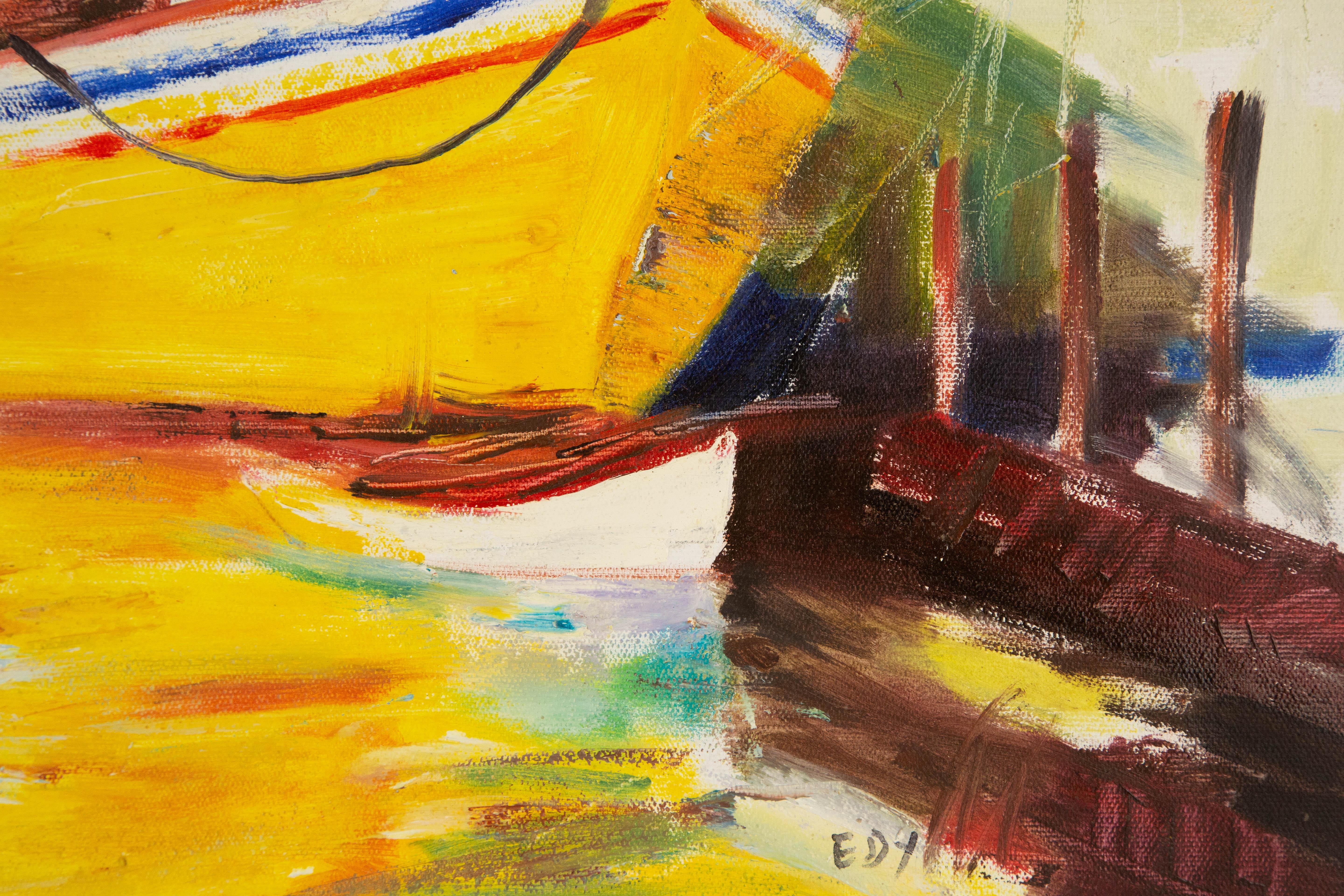 Dingyan E Aquarell Original Ölgemälde auf Leinwand „Mooring Series I“ im Angebot 4