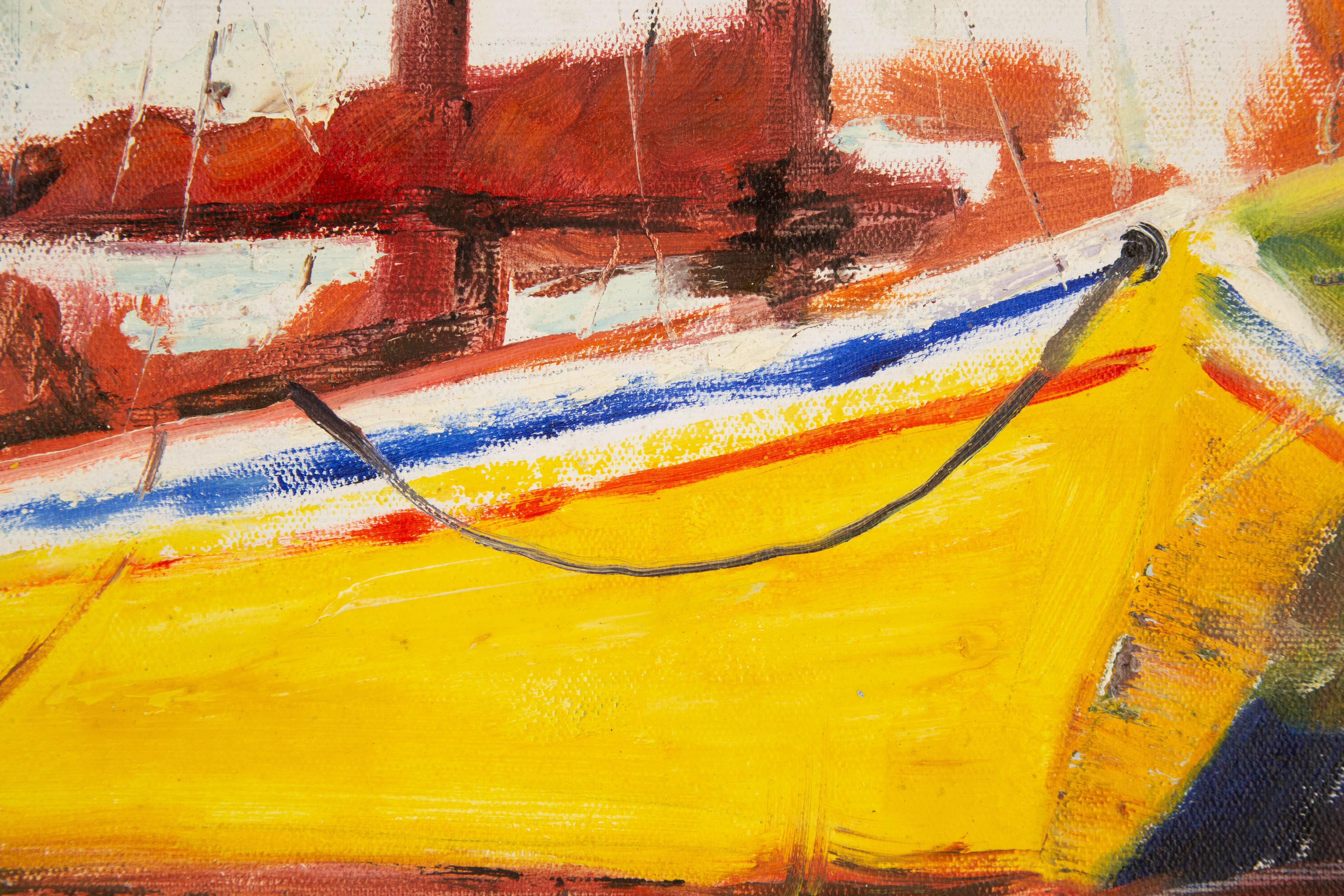 Dingyan E Aquarell Original Ölgemälde auf Leinwand „Mooring Series I“ im Angebot 5