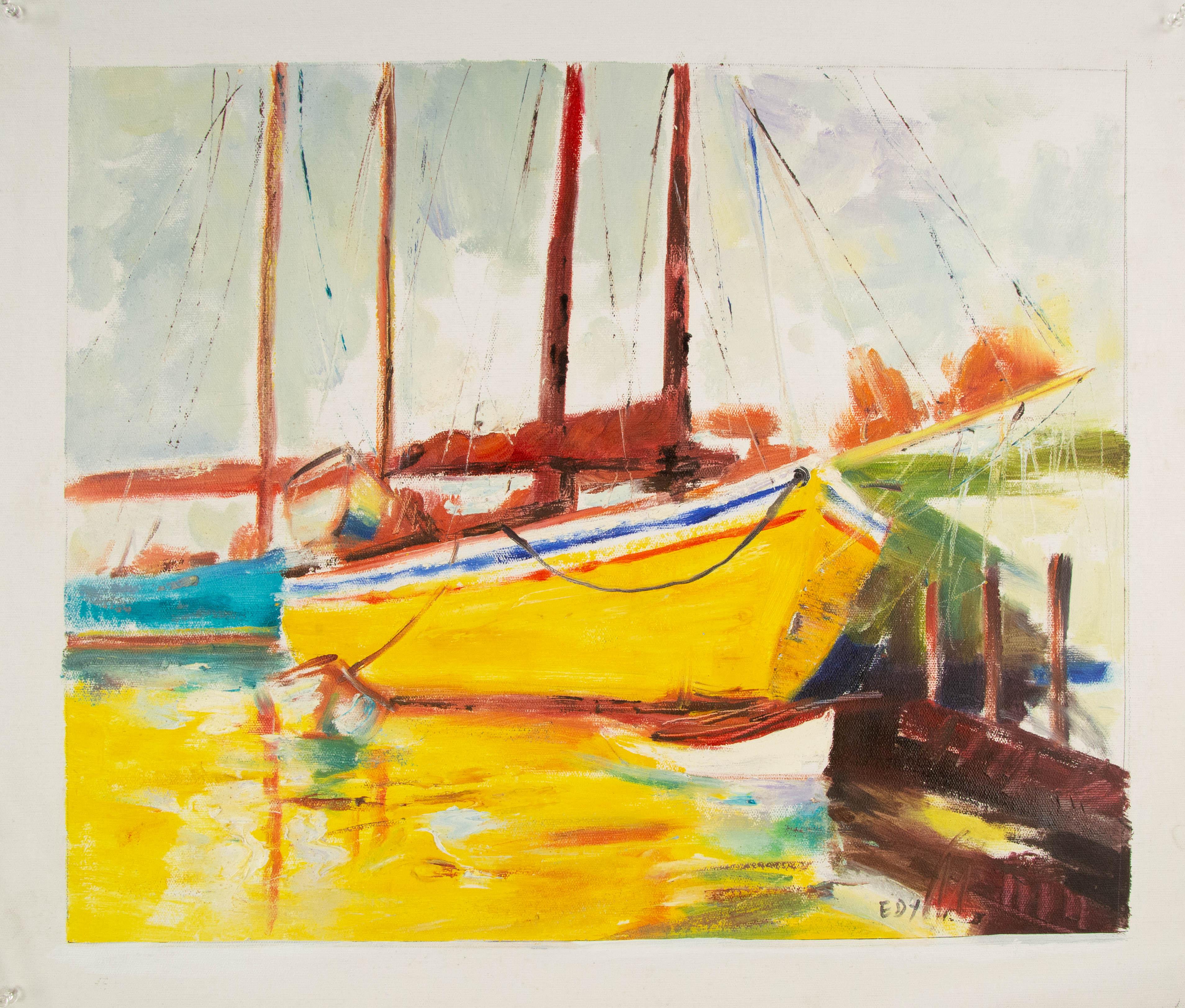 Dingyan E Aquarell Original Ölgemälde auf Leinwand „Mooring Series I“ im Angebot 7
