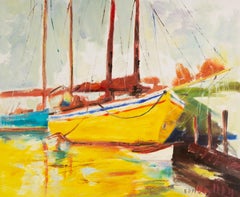 Huile sur toile originale Dingyan E Waterscape "Mooring Series I"