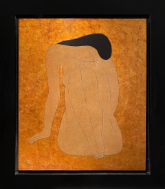 "Contemplación II", Retrato femenino, Laca sobre madera