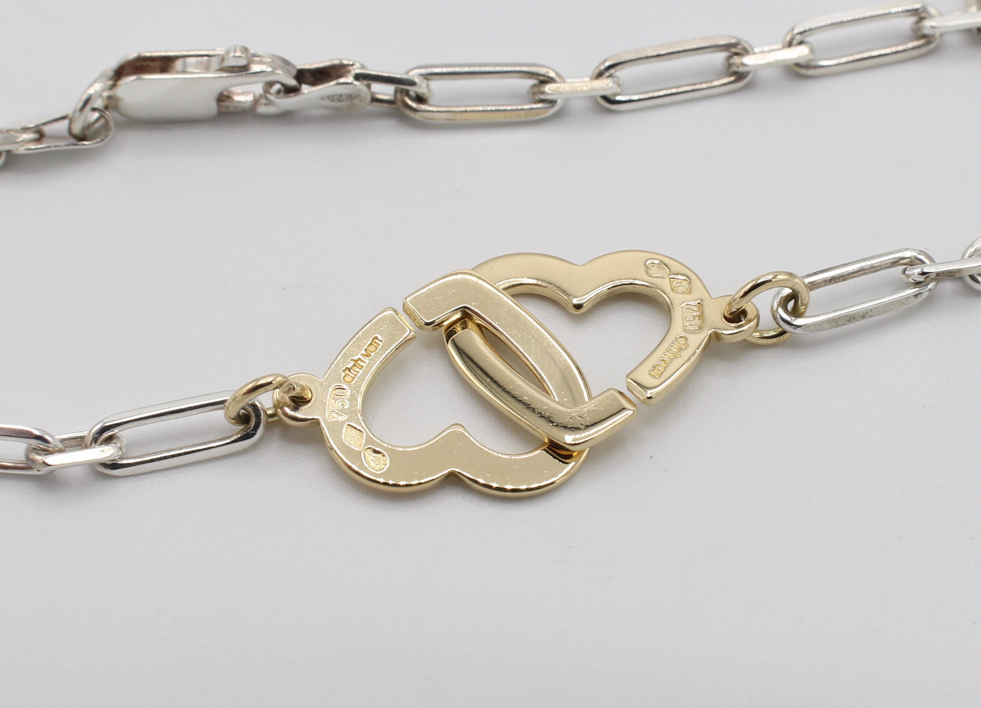Women's Dinh Van 18 Karat Gold & Sterling Silver Double Heart Chain Link Bracelet