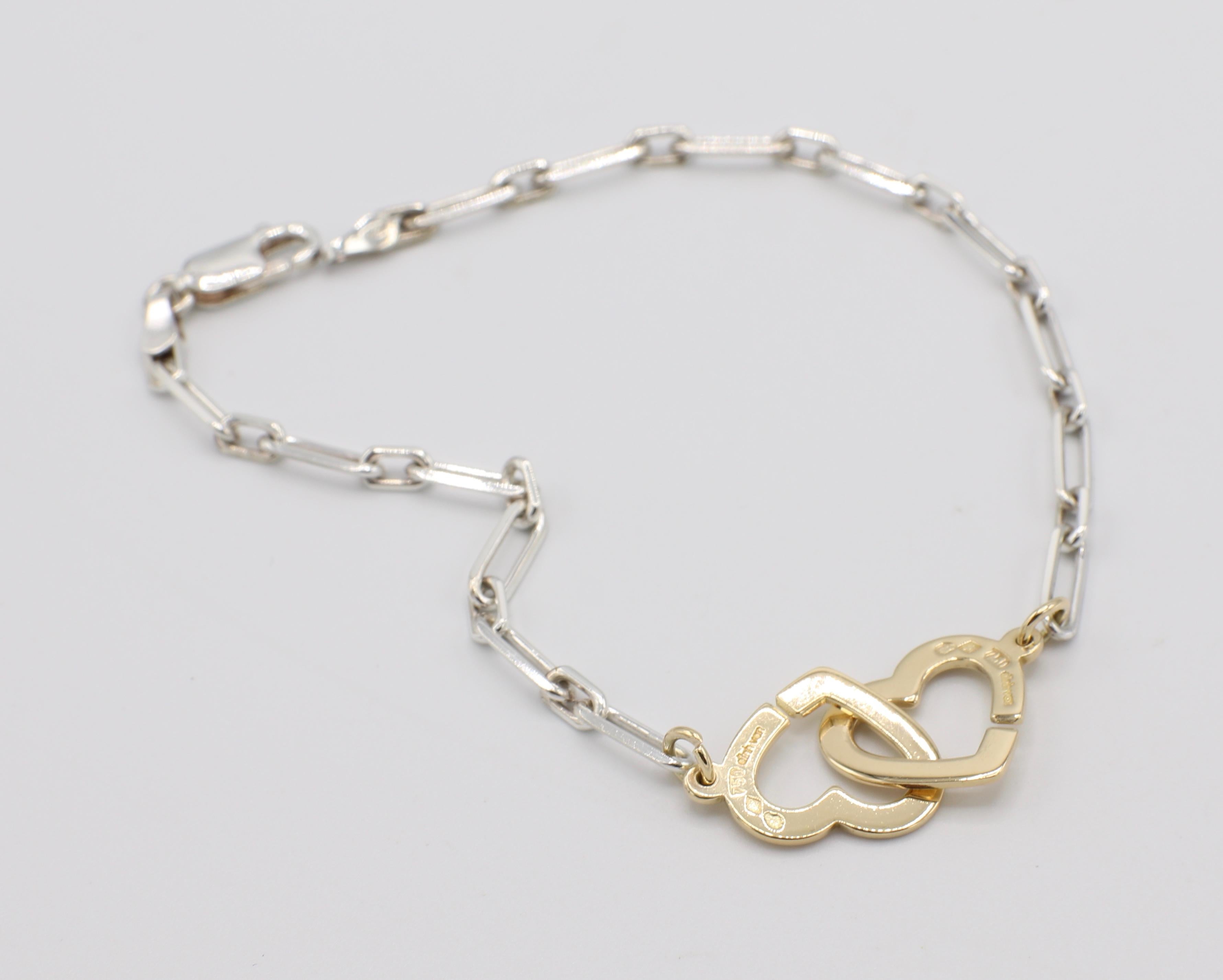 Dinh Van 18 Karat Gold & Sterling Silver Double Heart Chain Link Bracelet 2
