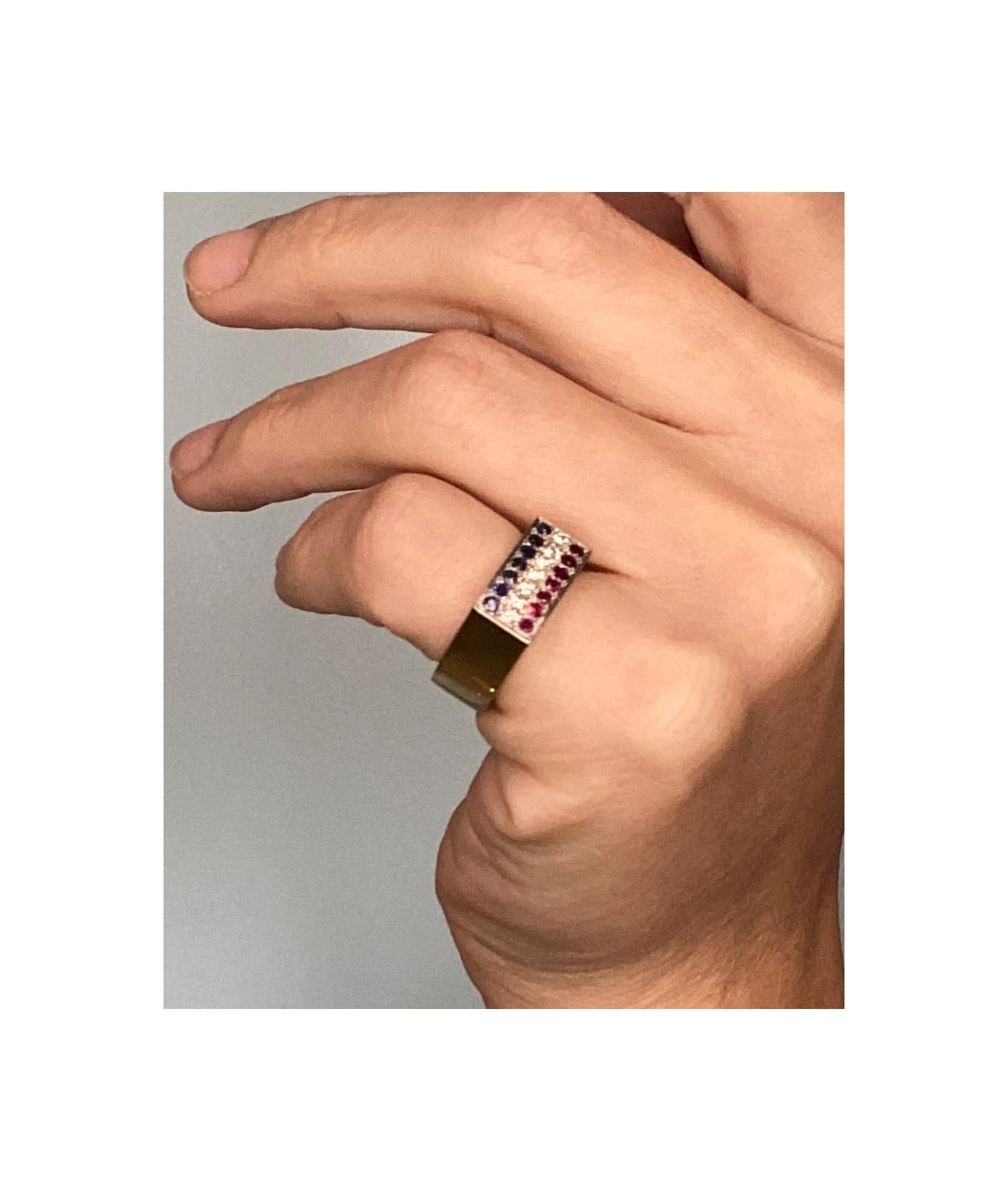 Dinh Van 1970 Geometric Ring In 18Kt Gold With 1.05 Ctw Diamonds Ruby Sapphires For Sale 4