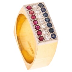 Dinh Van 1970 Geometric Ring In 18Kt Gold With 1.05 Ctw Diamonds Ruby Sapphires