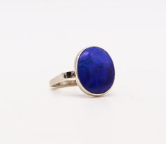 Dinh Van 1970 Paris Geometric Sculptural Ring In 18Kt White Gold With Lapis