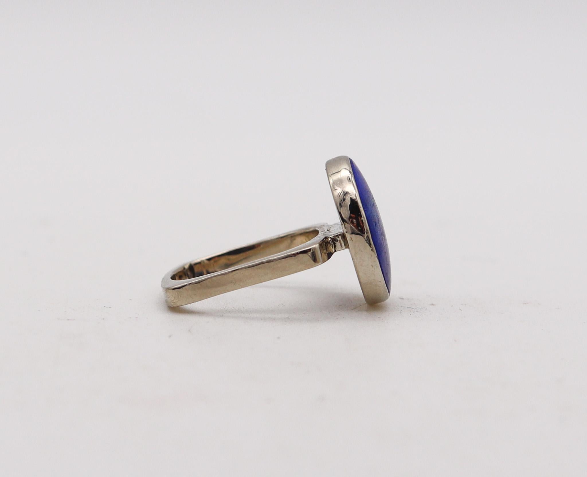 Modernist Dinh Van 1970 Paris Geometric Sculptural Ring In 18Kt White Gold With Lapis For Sale