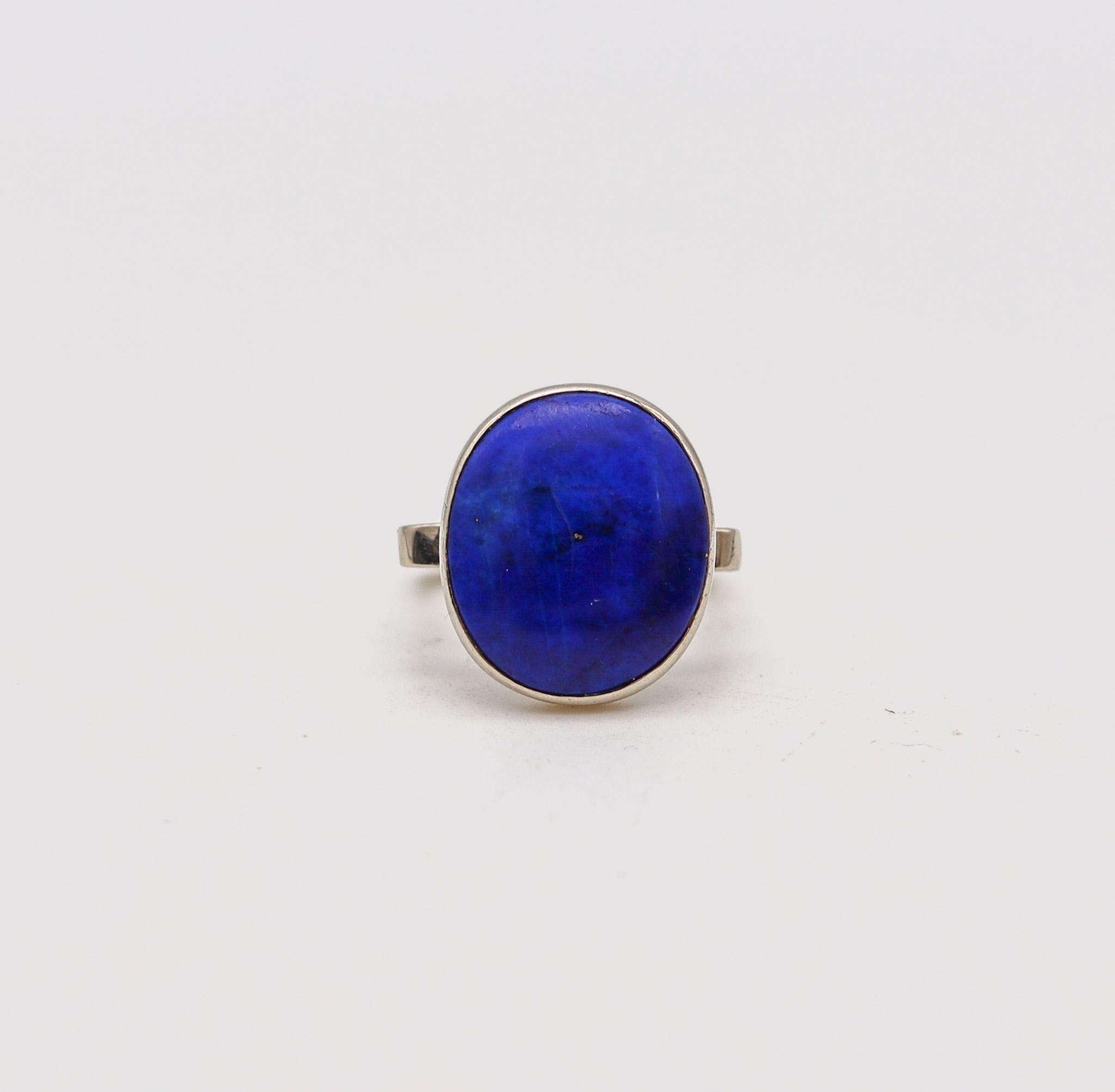 Cabochon Dinh Van 1970 Paris Geometric Sculptural Ring In 18Kt White Gold With Lapis For Sale