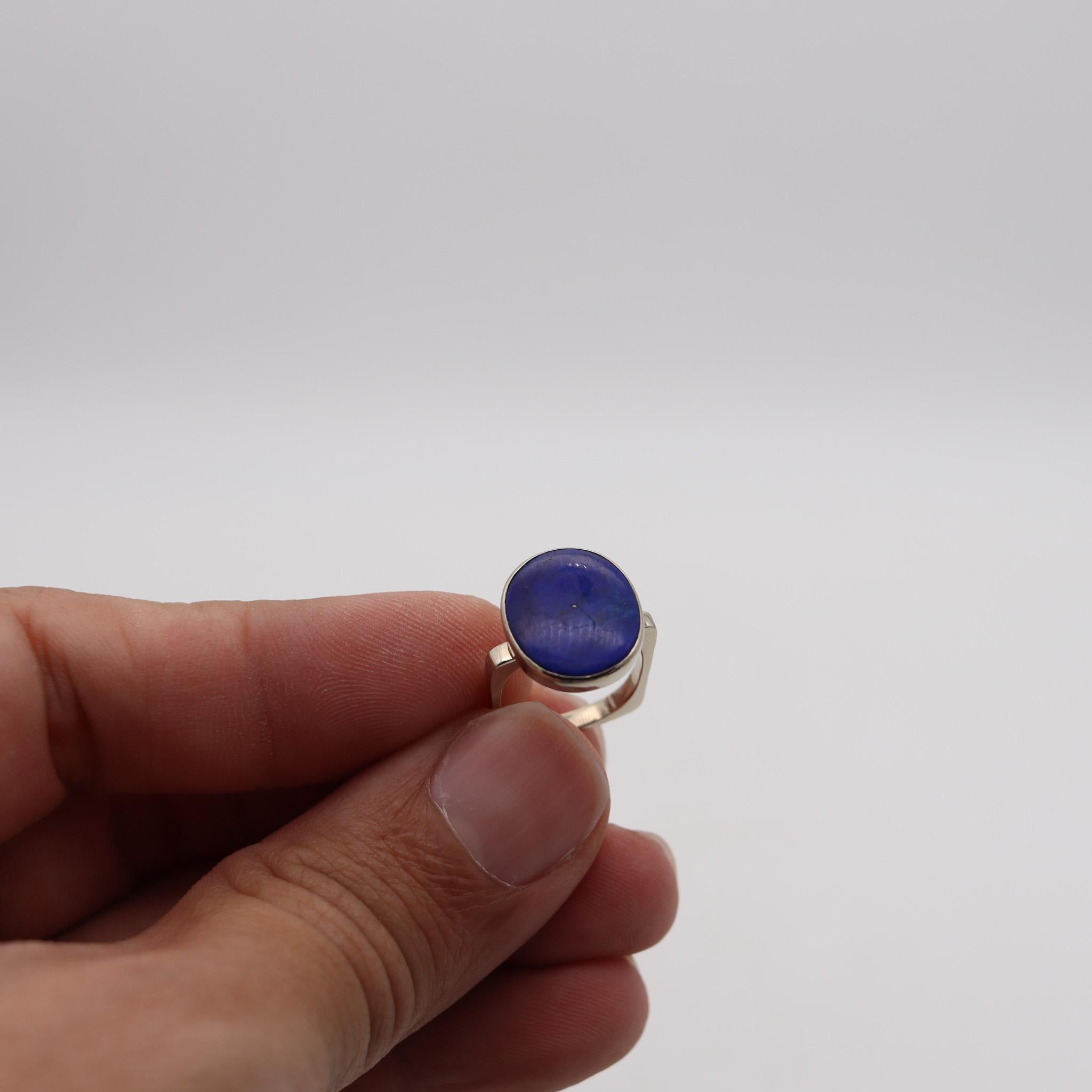 Women's Dinh Van 1970 Paris Geometric Sculptural Ring In 18Kt White Gold With Lapis For Sale