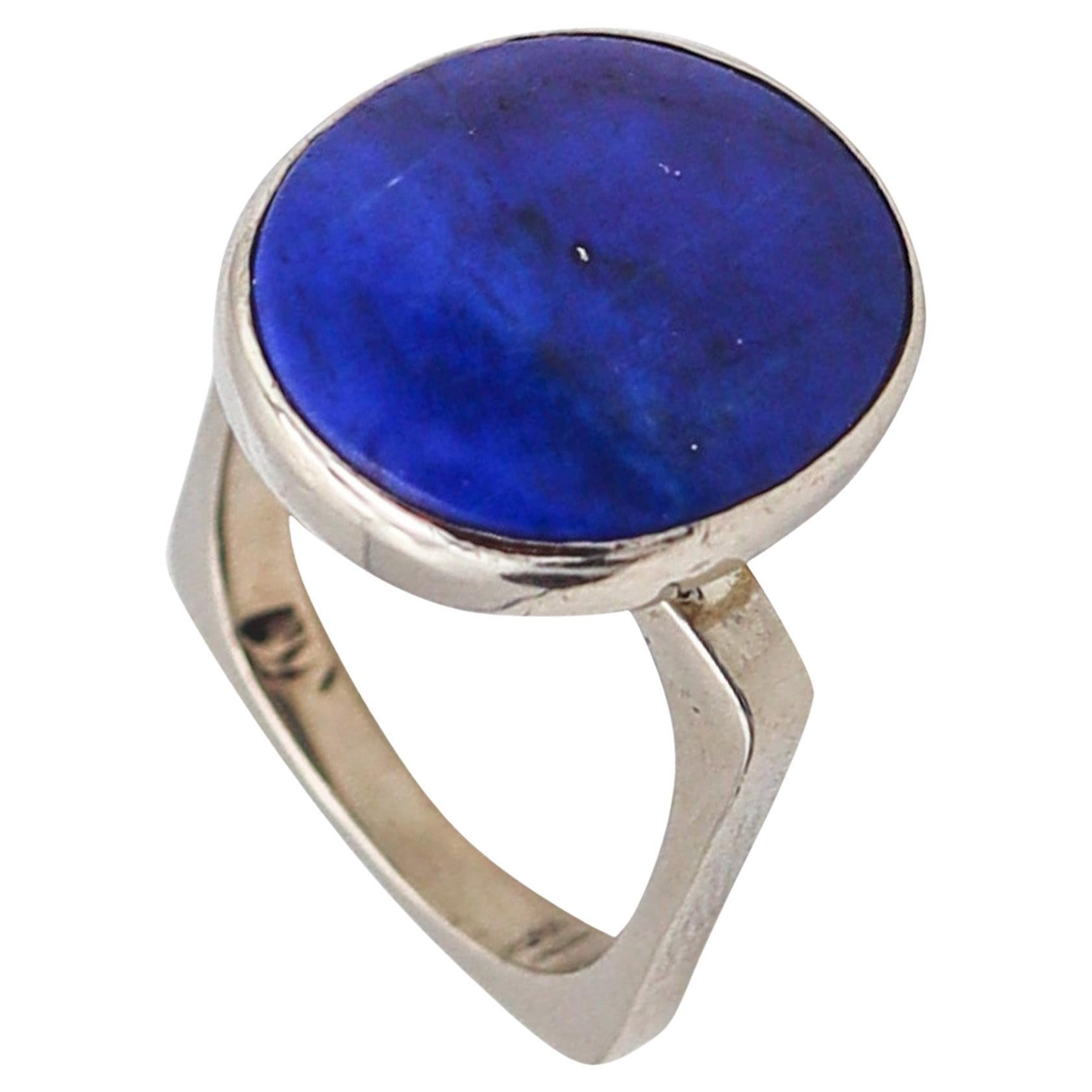 Dinh Van 1970 Paris Geometric Sculptural Ring In 18Kt White Gold With Lapis For Sale