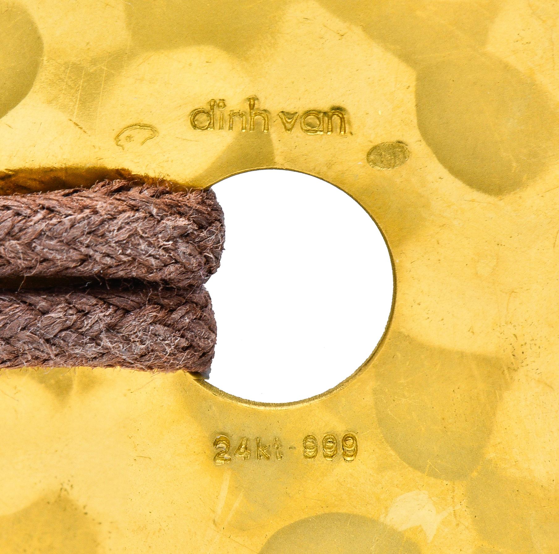 Dinh Van 24 Karat Gelbgold Braune Kordel Pi Disk Vintage-Halskette mit Anhänger 2