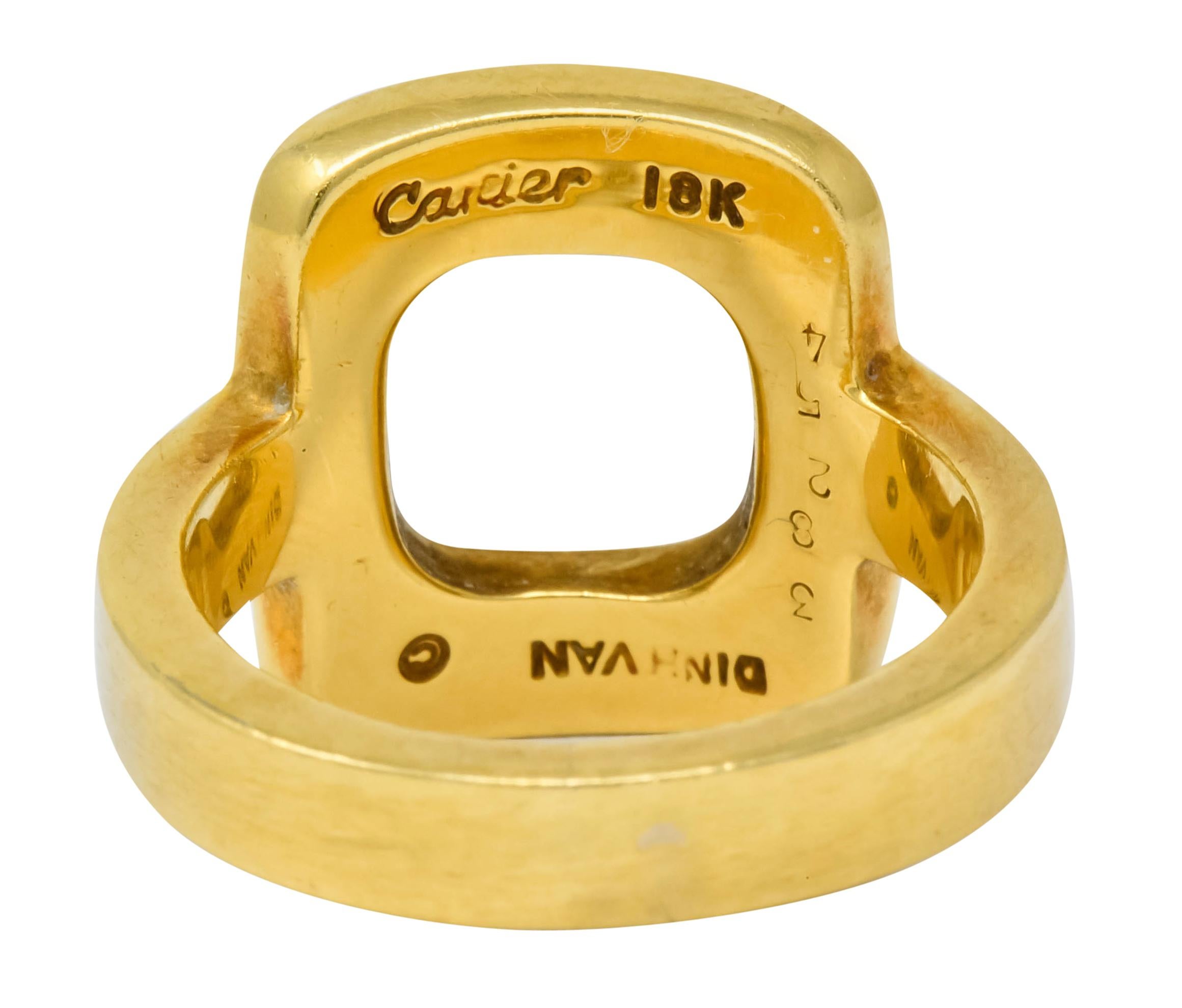 Women's or Men's Dinh Van Cartier Modernist 18 Karat Yellow Gold Cushion Ring