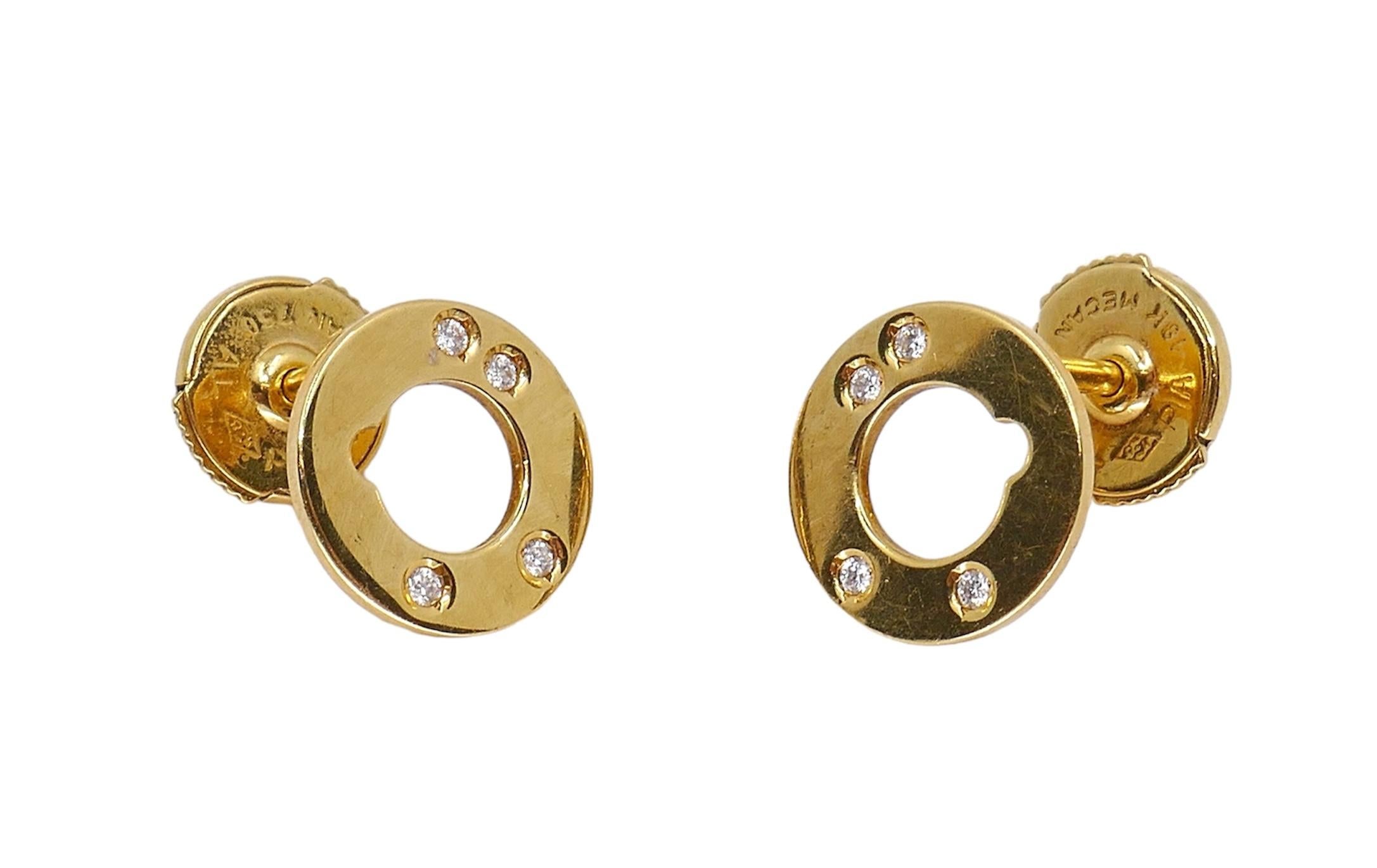 Dinh Van Cible 18k Gold Diamond Stud Earrings In Good Condition For Sale In Beverly Hills, CA