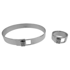 Dinh Van "Cube Lock" Bracelet and Ring 18 karat White Gold and Diamonds