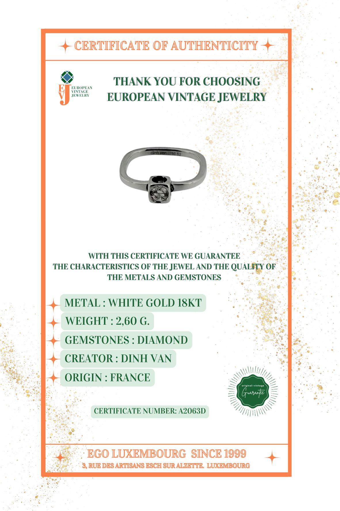 Anello Dinh Van Cube in oro bianco con diamante naturale in vendita 3