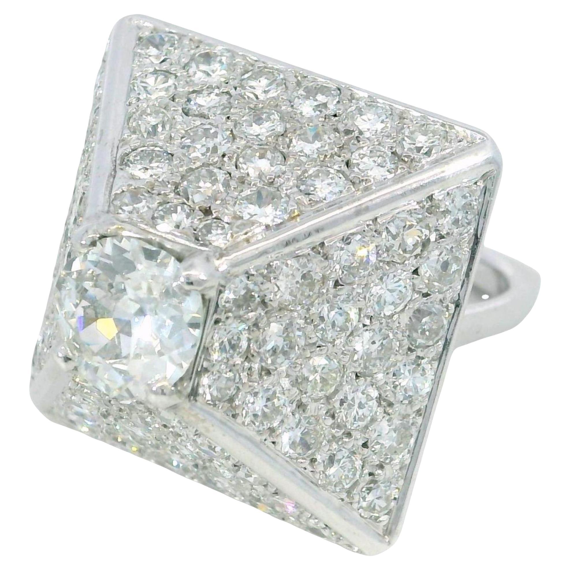 Dinh Van Diamond Pyramid Ring French 18K White Gold ~5.65ctw With Papers For Sale