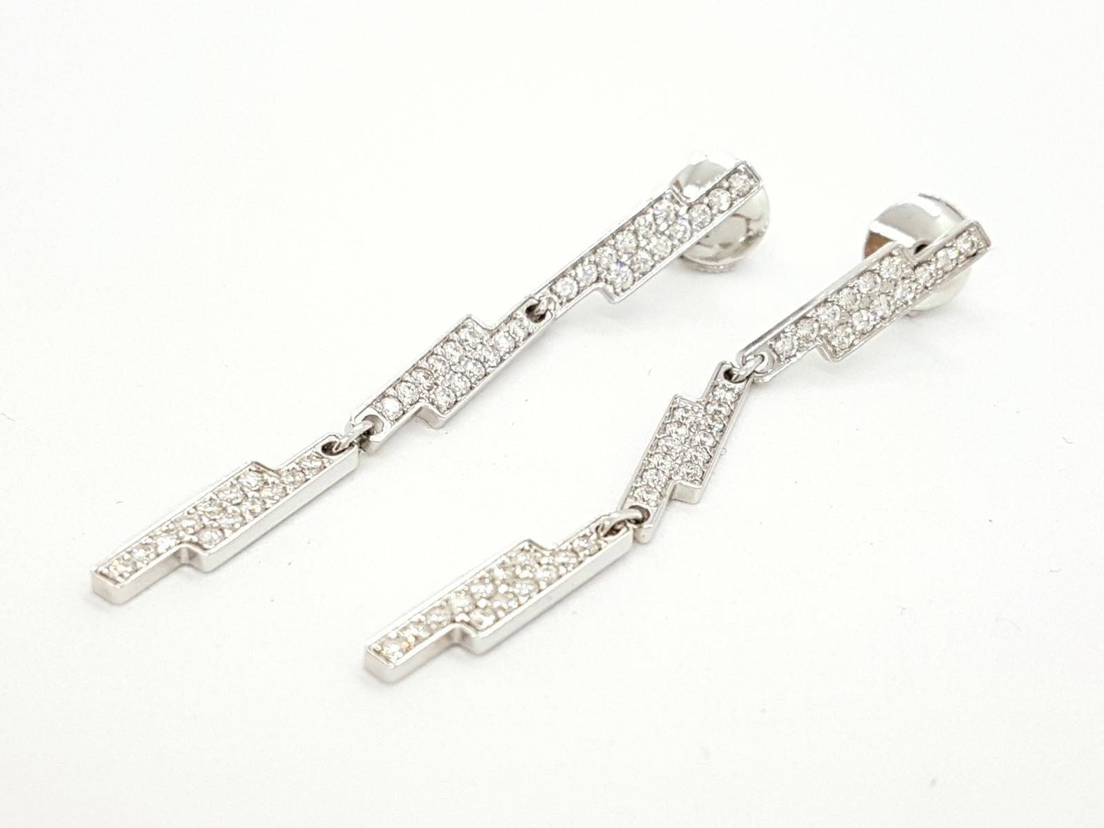 Dinh Van Drop Earrings Seventies White Gold Diamond In New Condition For Sale In PARIS, FR