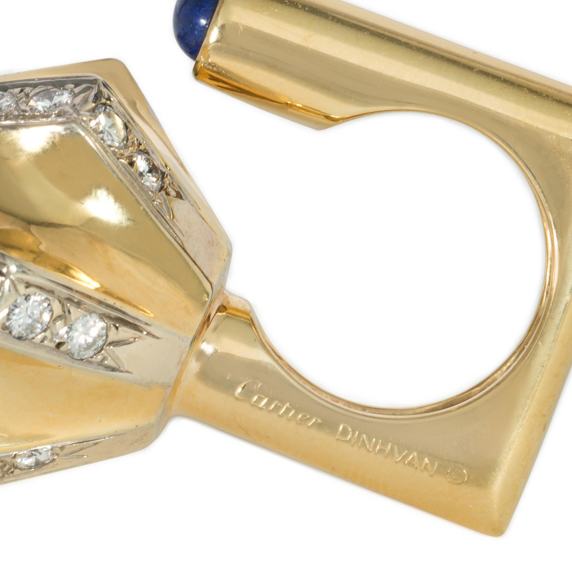 Dinh Van for Cartier 1970s Lapis, Diamond, and Gold Ring of Geometric Design In Good Condition For Sale In New York, NY