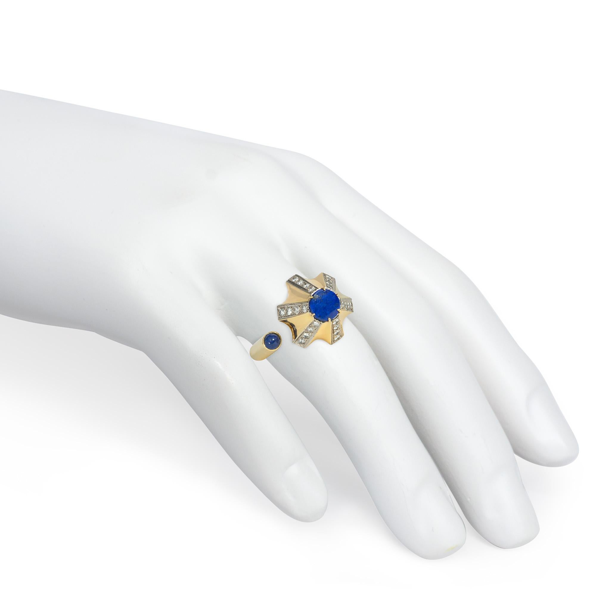 Women's or Men's Dinh Van for Cartier 1970s Lapis, Diamond, and Gold Ring of Geometric Design For Sale