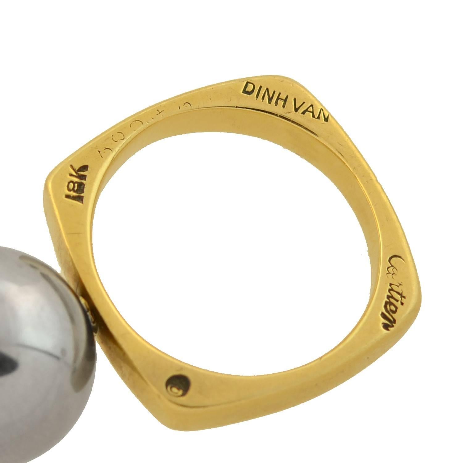 DINH VAN for CARTIER Vintage Steel Ball Gold Ring In Excellent Condition In Narberth, PA