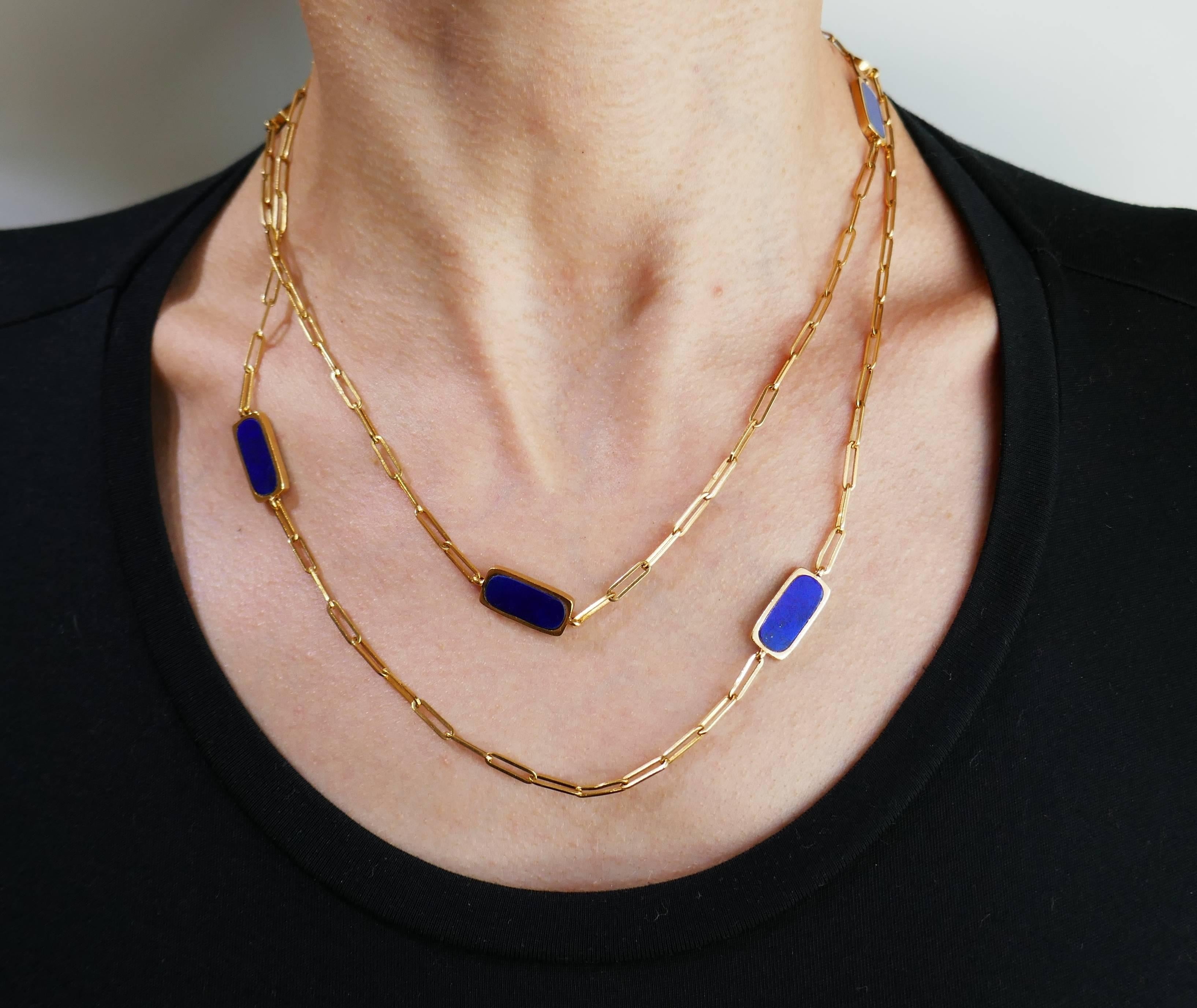 Dinh Van Lapis Lazuli Yellow Gold Chain Necklace, 1971 In Excellent Condition In Beverly Hills, CA