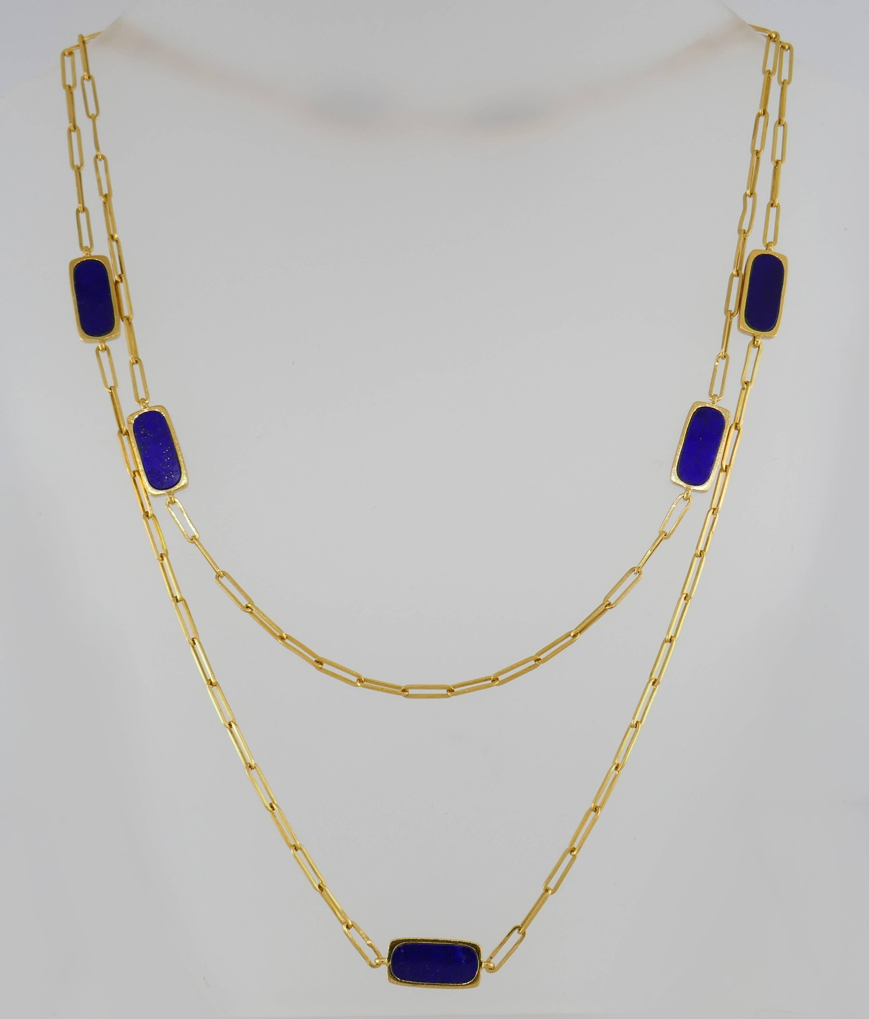 Women's or Men's Dinh Van Lapis Lazuli Yellow Gold Chain Necklace, 1971